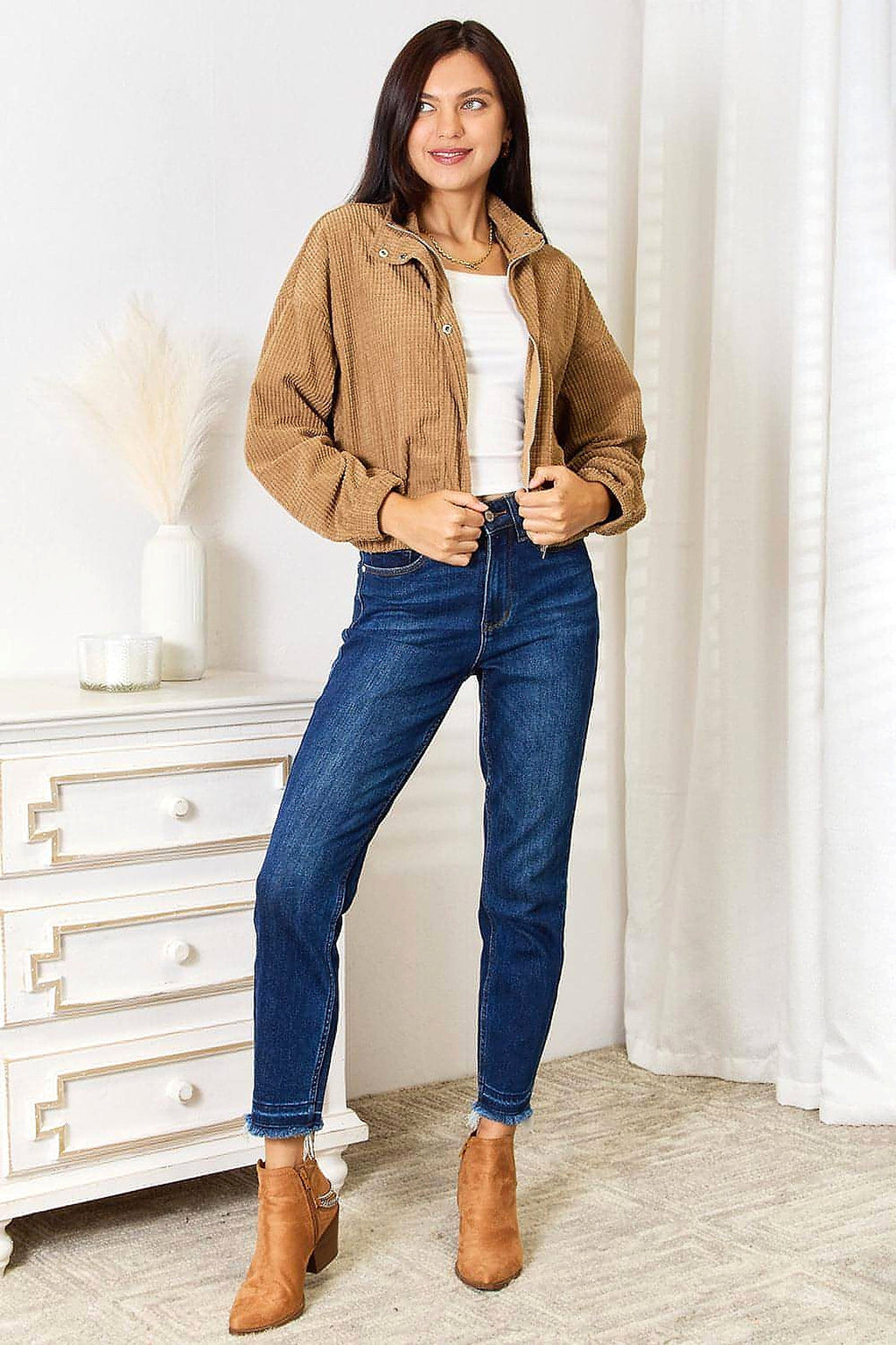 Perfee Long Sleeve Dropped Shoulder Jacket - enhanced image 9