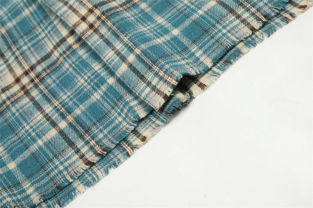Plaid Long Sleeve DressShirt Casual Polo Collar Raw Edge Men - enhanced image 9