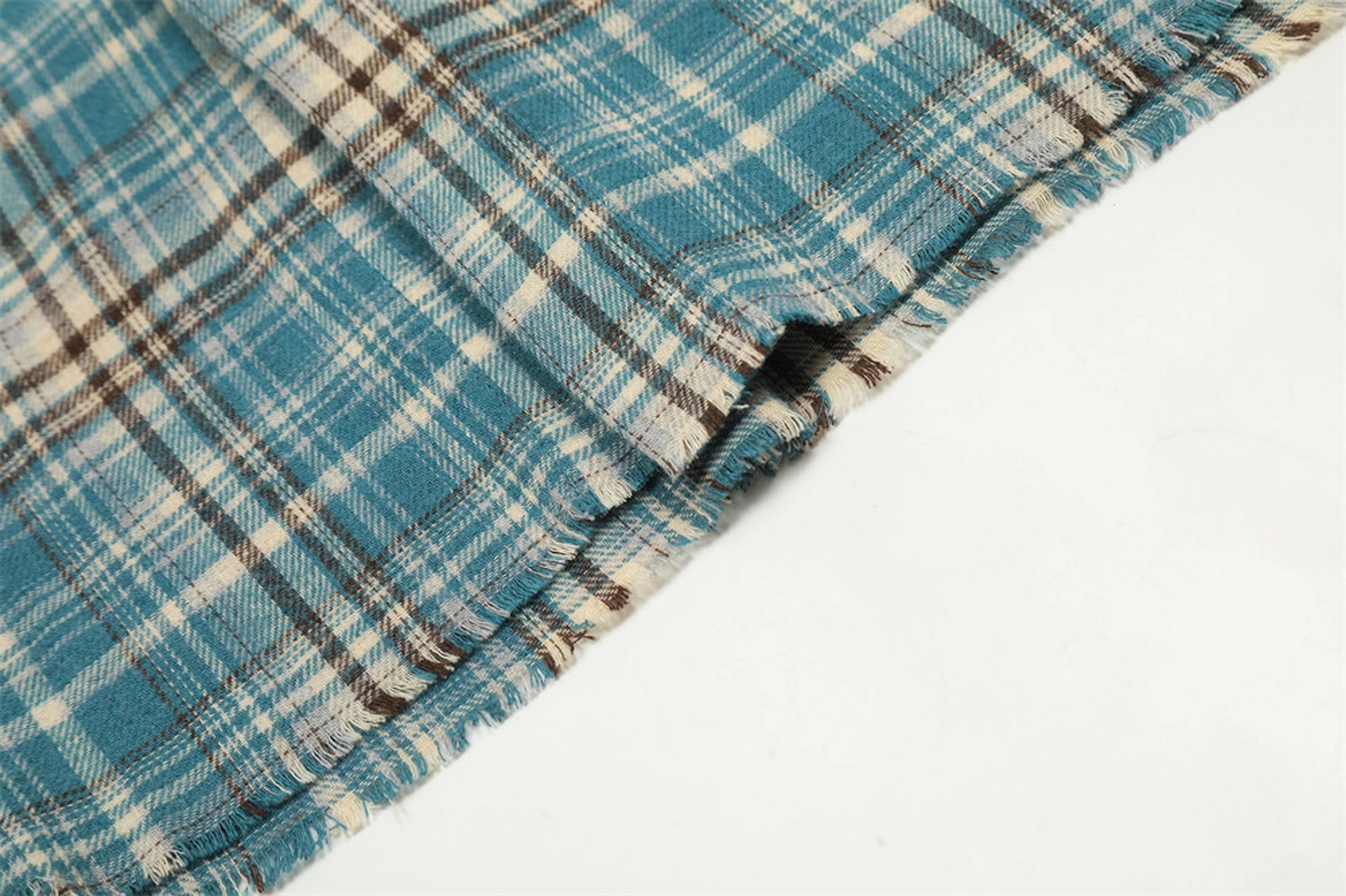 Plaid Long Sleeve DressShirt Casual Polo Collar Raw Edge Men - enhanced image 9