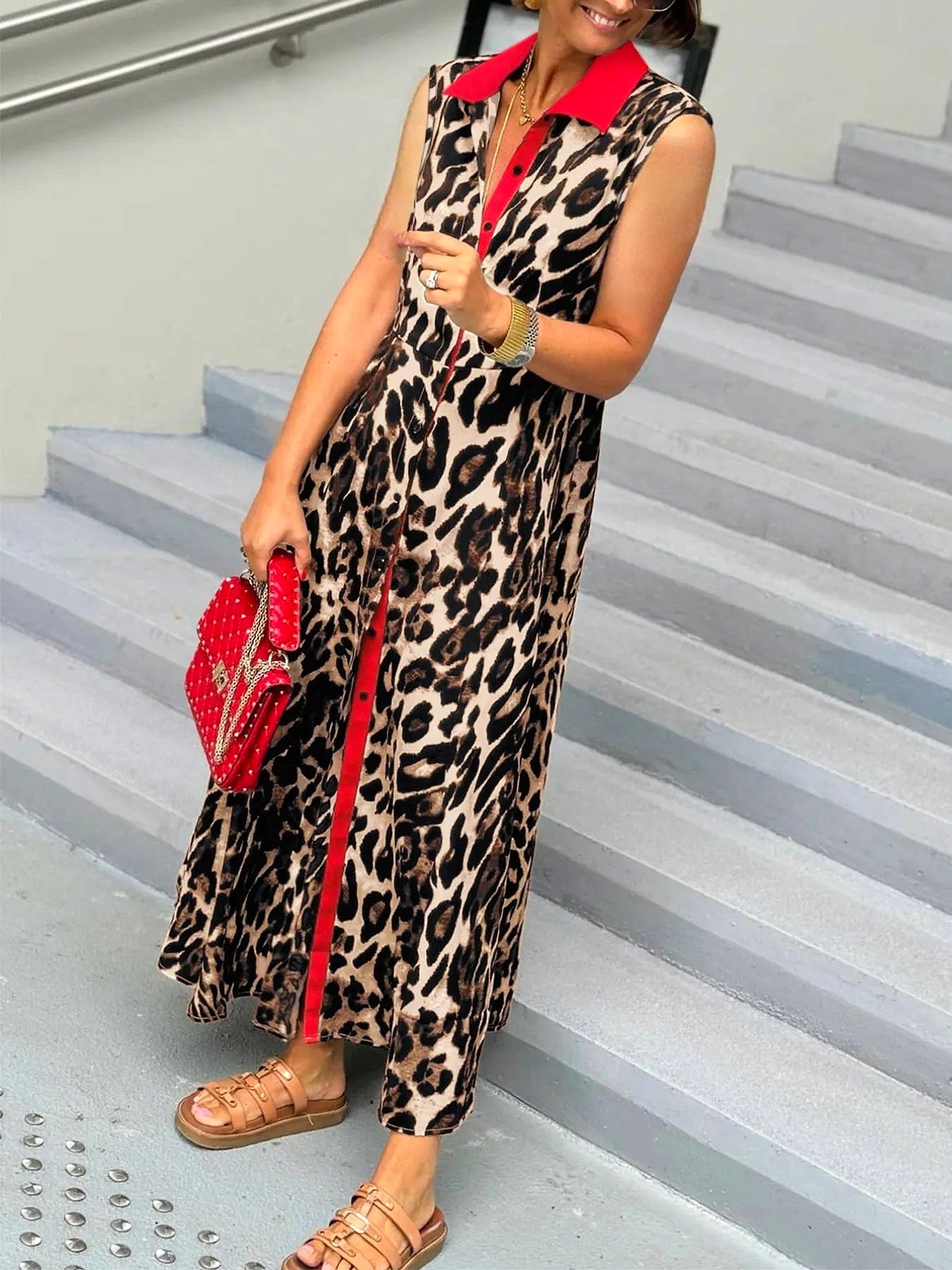 Plus Size Leopard Print Sleeveless Maxi Dress - enhanced image 9
