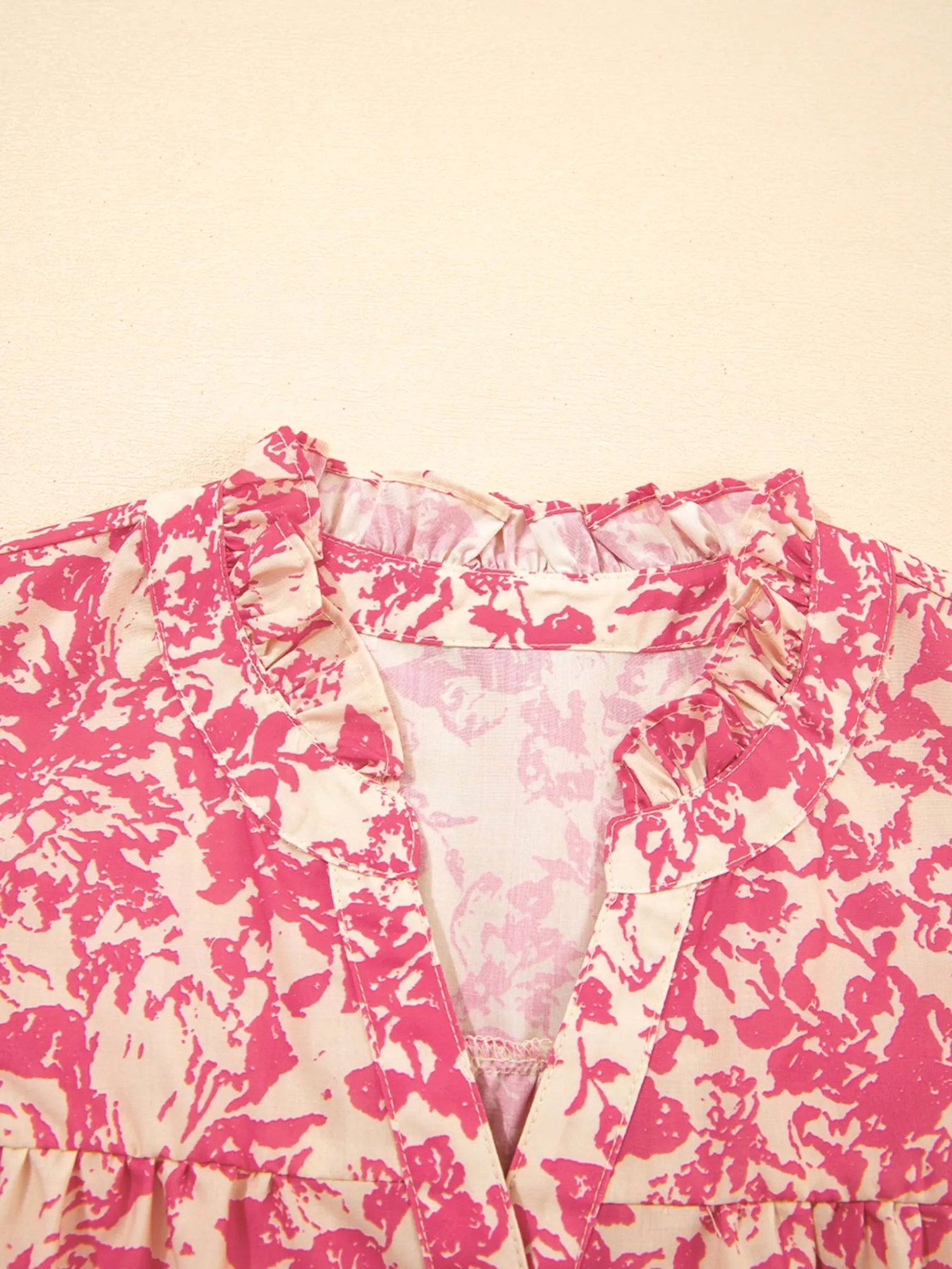 Printed Half Button Neck Ruffle Sleeve Blouse - enhanced image 9