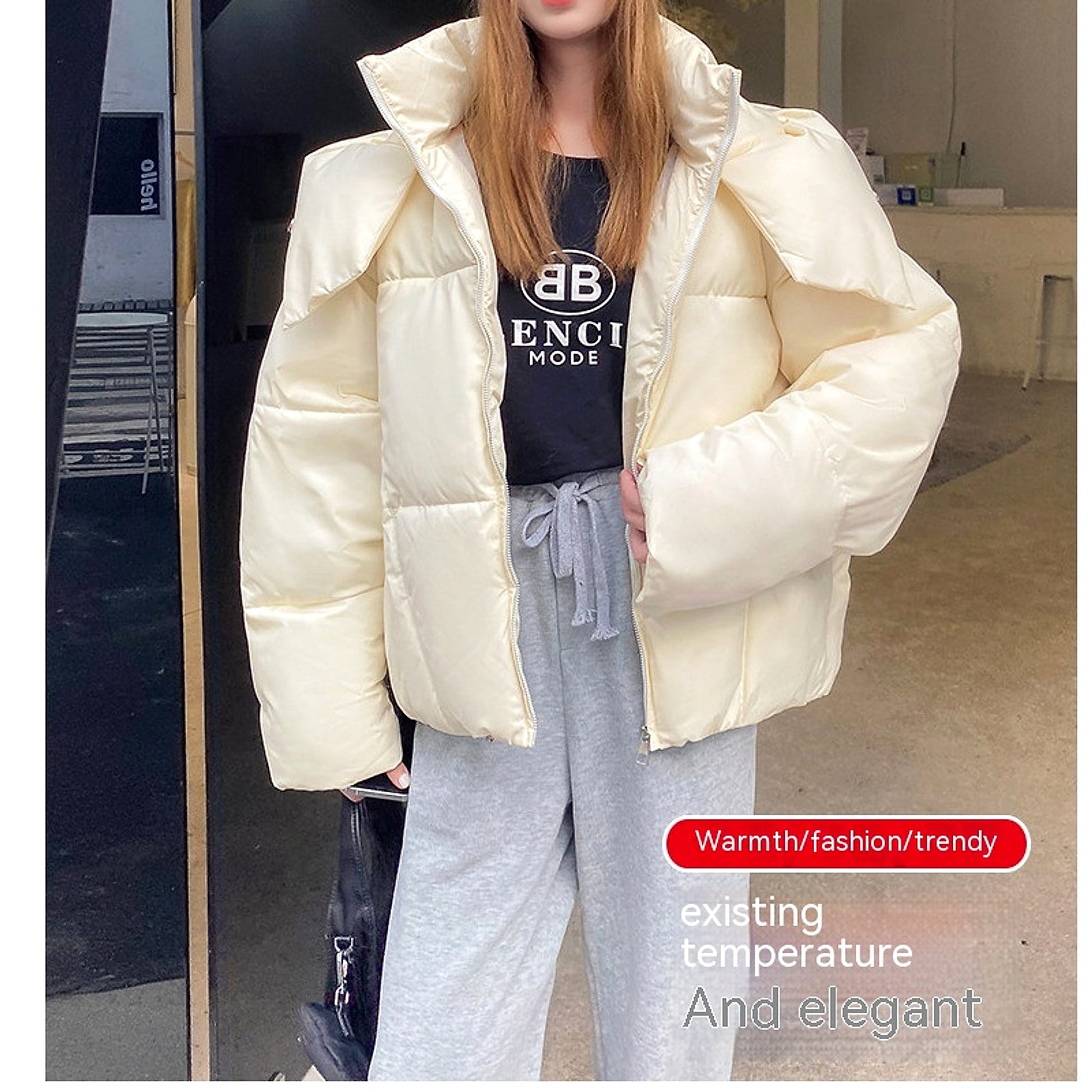 Puffy Hooded Bread Short Cotton-padded Jacket For Women Thick Loose - enhanced image 9
