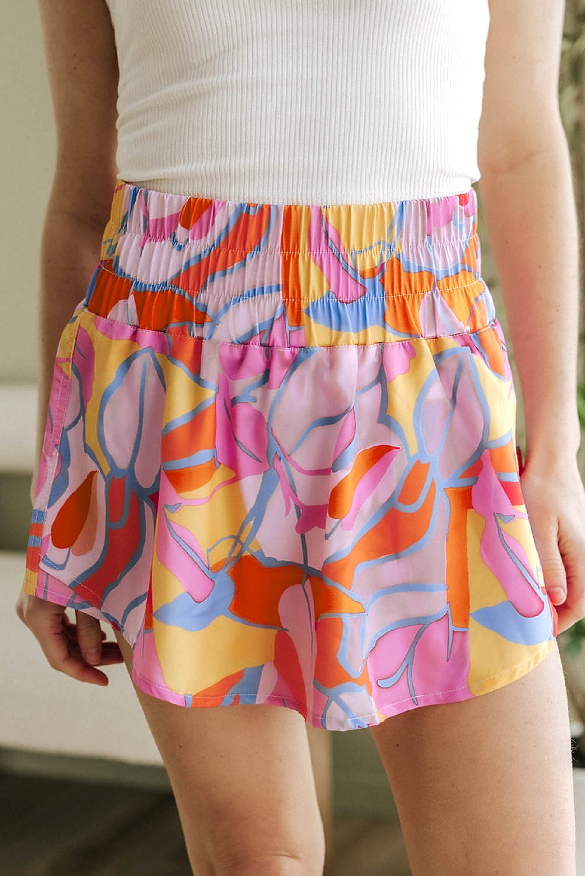 Purple Abstract Print Smock Waist Casual Shorts - enhanced image 9