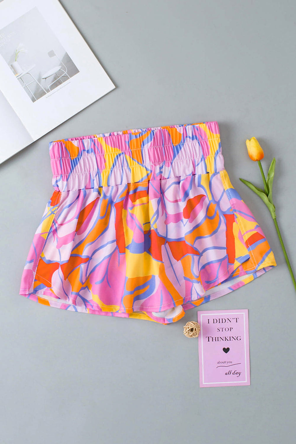 Purple Abstract Print Smock Waist Casual Shorts - enhanced image 9
