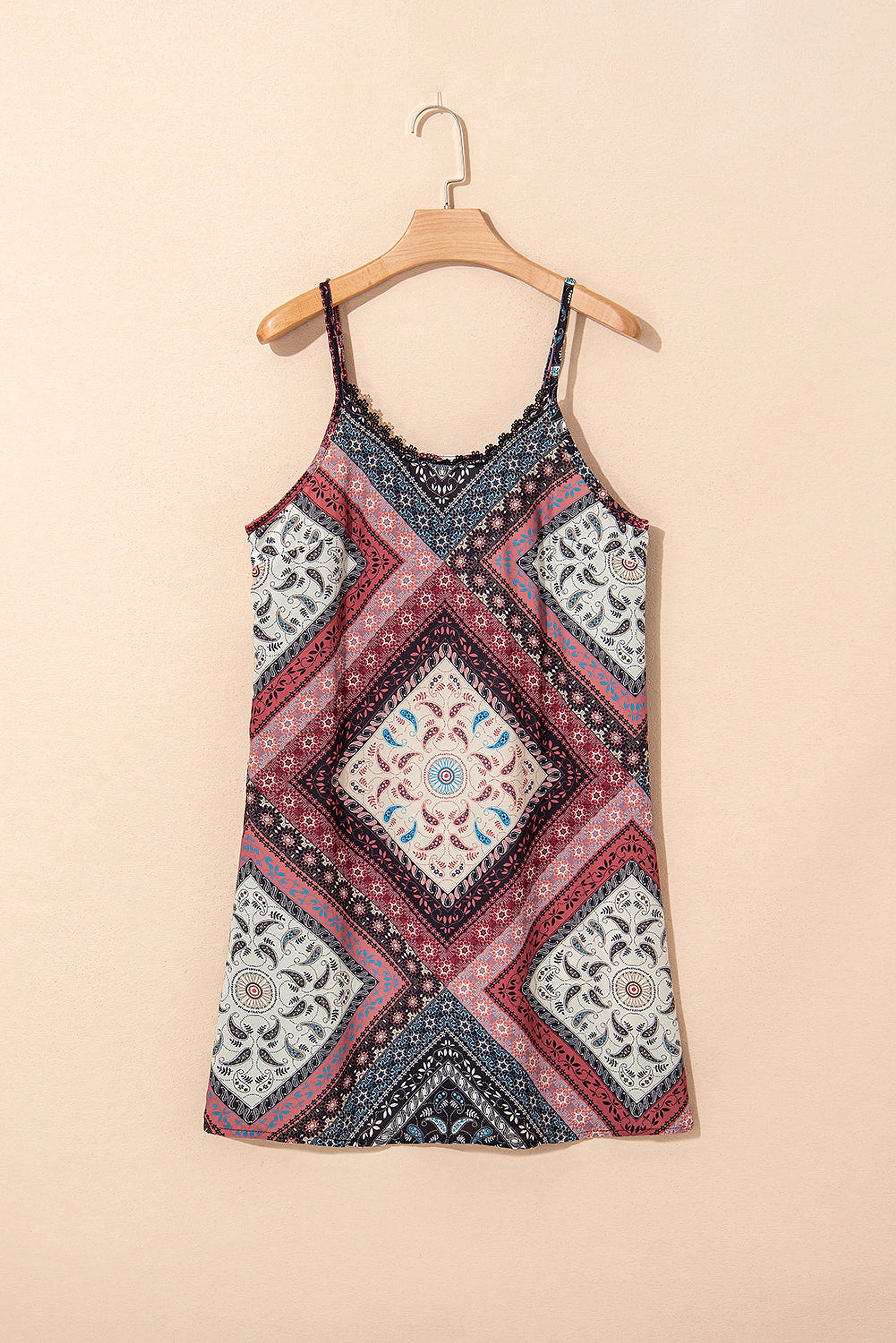 Red Geometric Paisley Print Sleeveless Shift Mini Dress - enhanced image 9