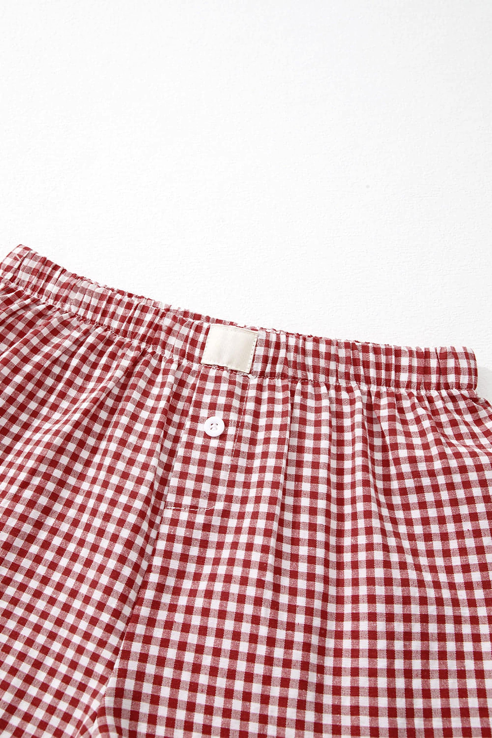 Red Plaid Gingham Printed High Waist Shorts - enhanced image 9