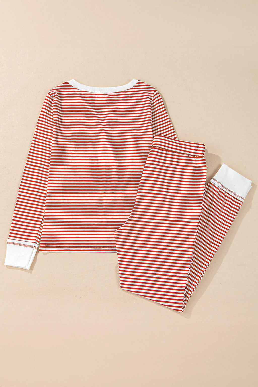Red Stripe Buttoned V Neck Top and Knotted Waist Pants Lounge Set - enhanced image 9