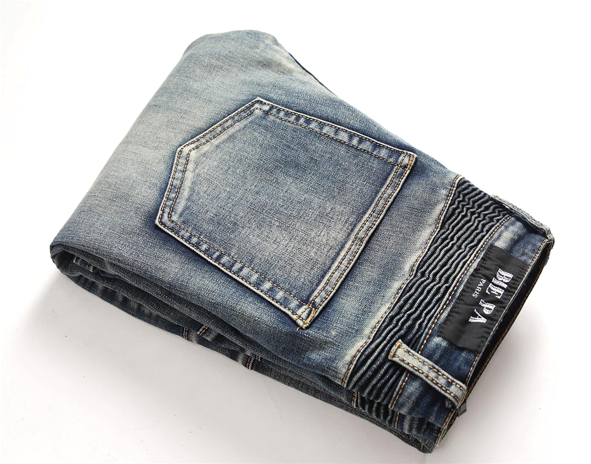 Retro Crumpled Hole Patch Elastic Straight Skinny Jeans - enhanced image 9