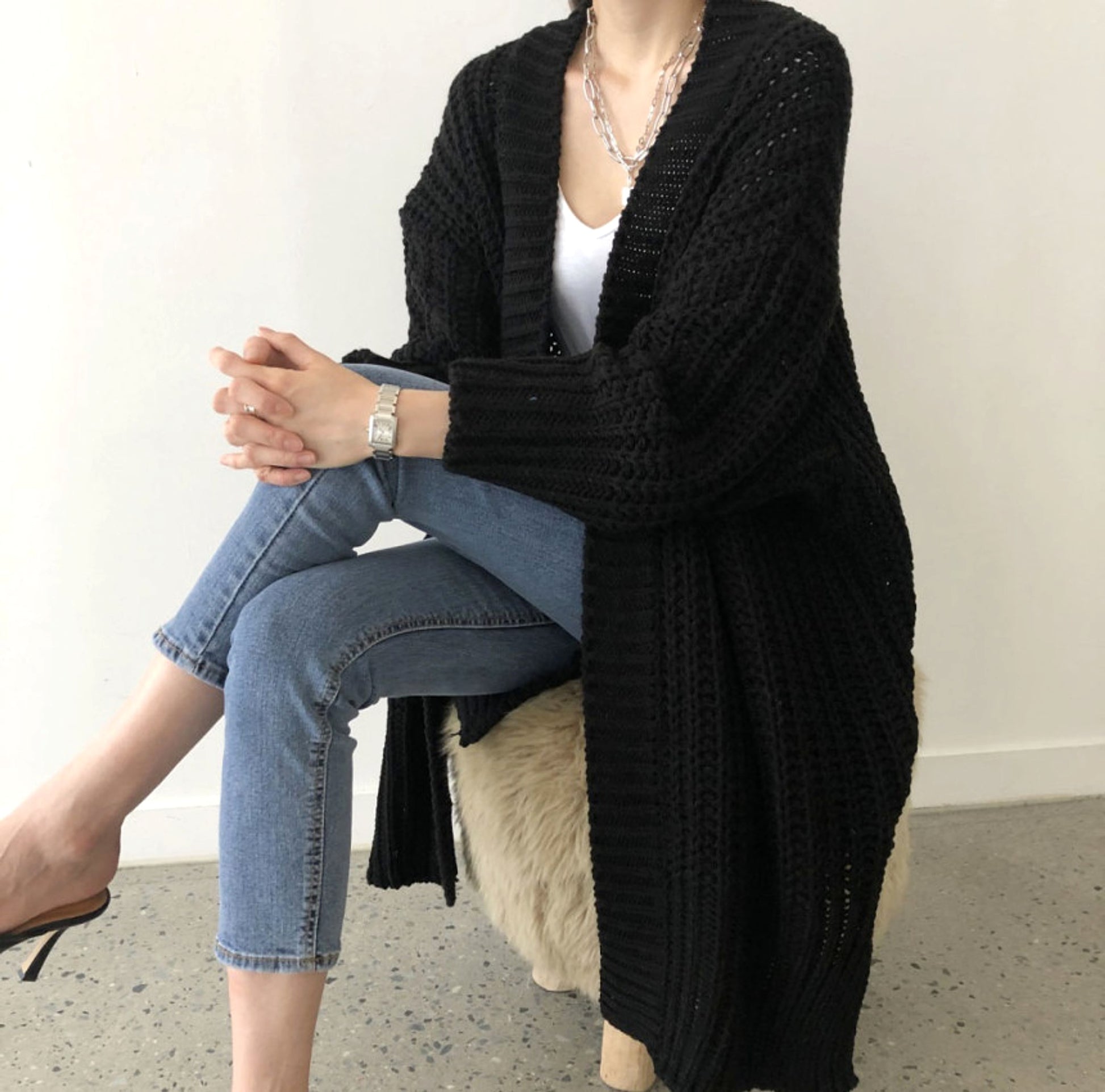 Retro Lazy Coat Loose Mid-length Sweater Jacket Women - enhanced image 9