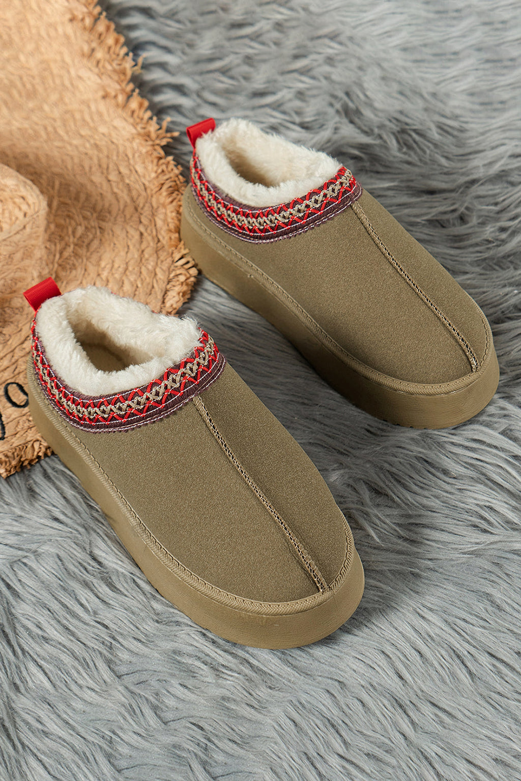 Sage Green Contrast Print Suede Plush Lined Snow Boots - enhanced image 9