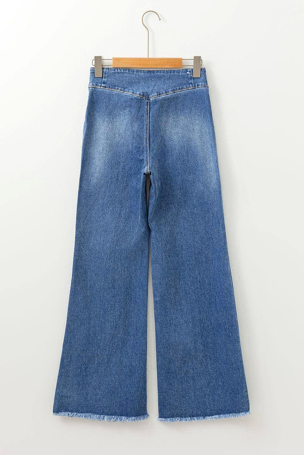 Sail Blue High Waist Button Fly Seamed Raw Hem Flare Jeans - enhanced image 9