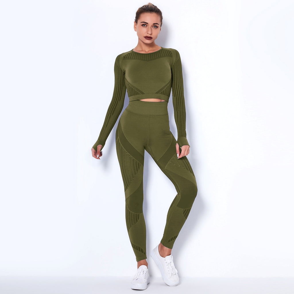 Seamless Knitted Absorbent Yoga Long-Sleeved Suit Yoga Wearsuit - enhanced image 9