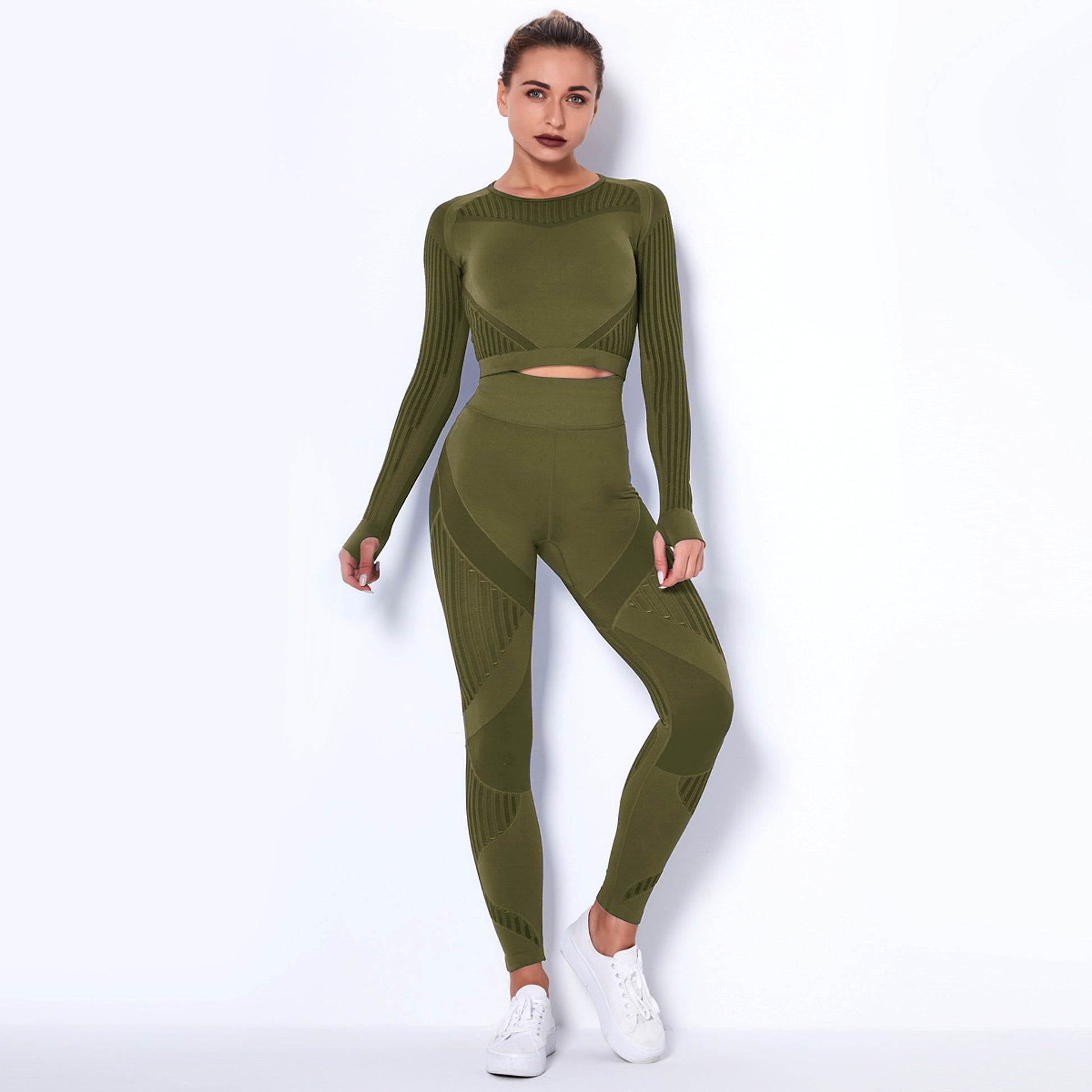 Seamless Knitted Absorbent Yoga Long-Sleeved Suit Yoga Wearsuit - enhanced image 9