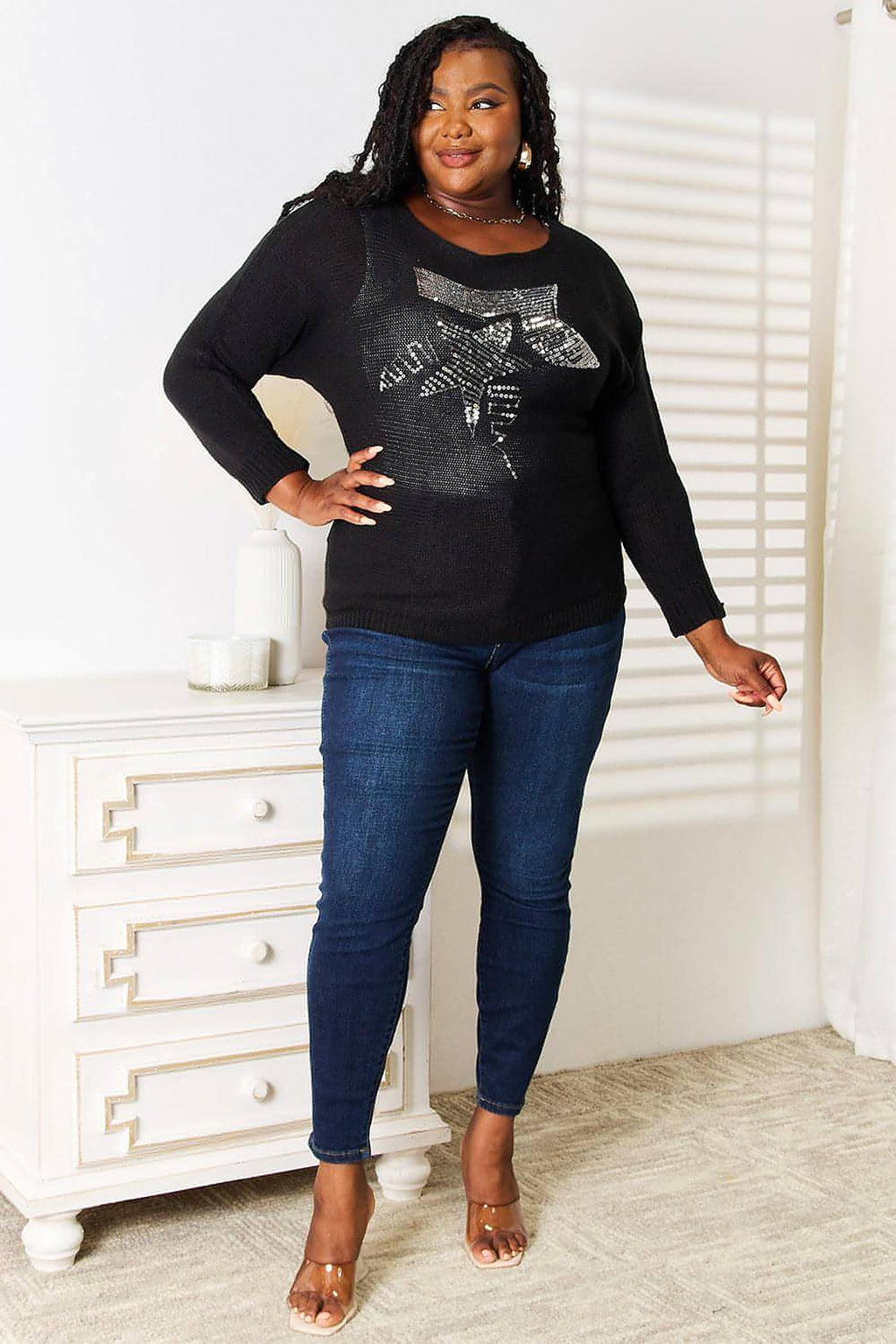 Sequin Graphic Dolman Sleeve Knit Top - enhanced image 9