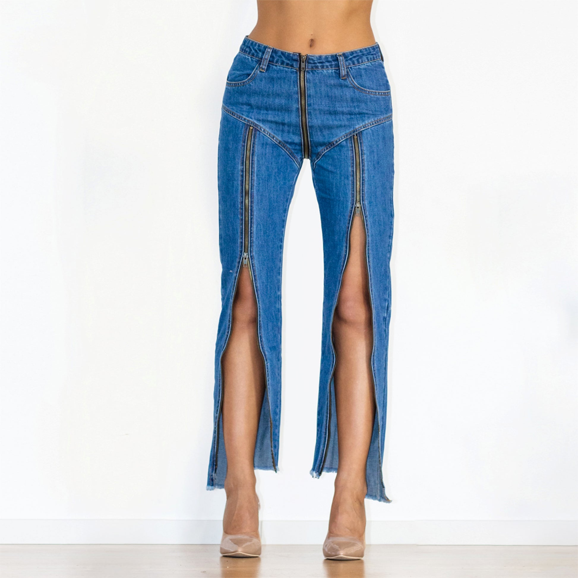 Shascullfites Melody Women Zipper Jeans Women Unique Dark Blue Denim Pants Hot Streetwear Party Club Dance Pants - enhanced image 9