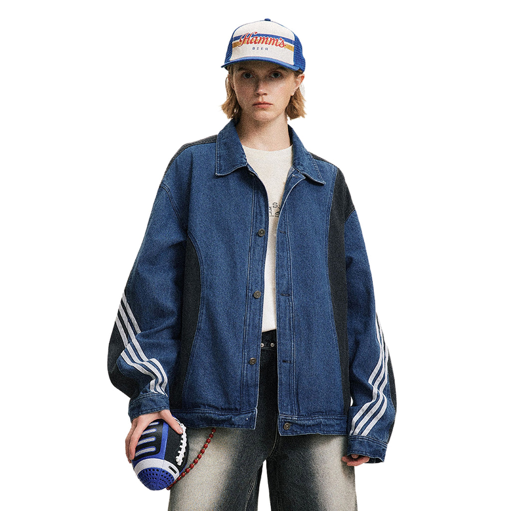 Side Stripe Stitching Loose Denim Jacket Men And Women European And American - enhanced image 9