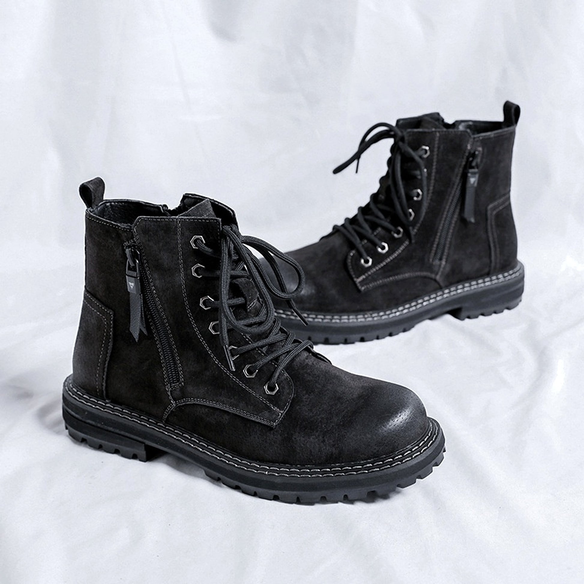Side Zipper Seven-hole Super Popular Ins High Street Fashionable Handsome Ankle Boots - enhanced image 9