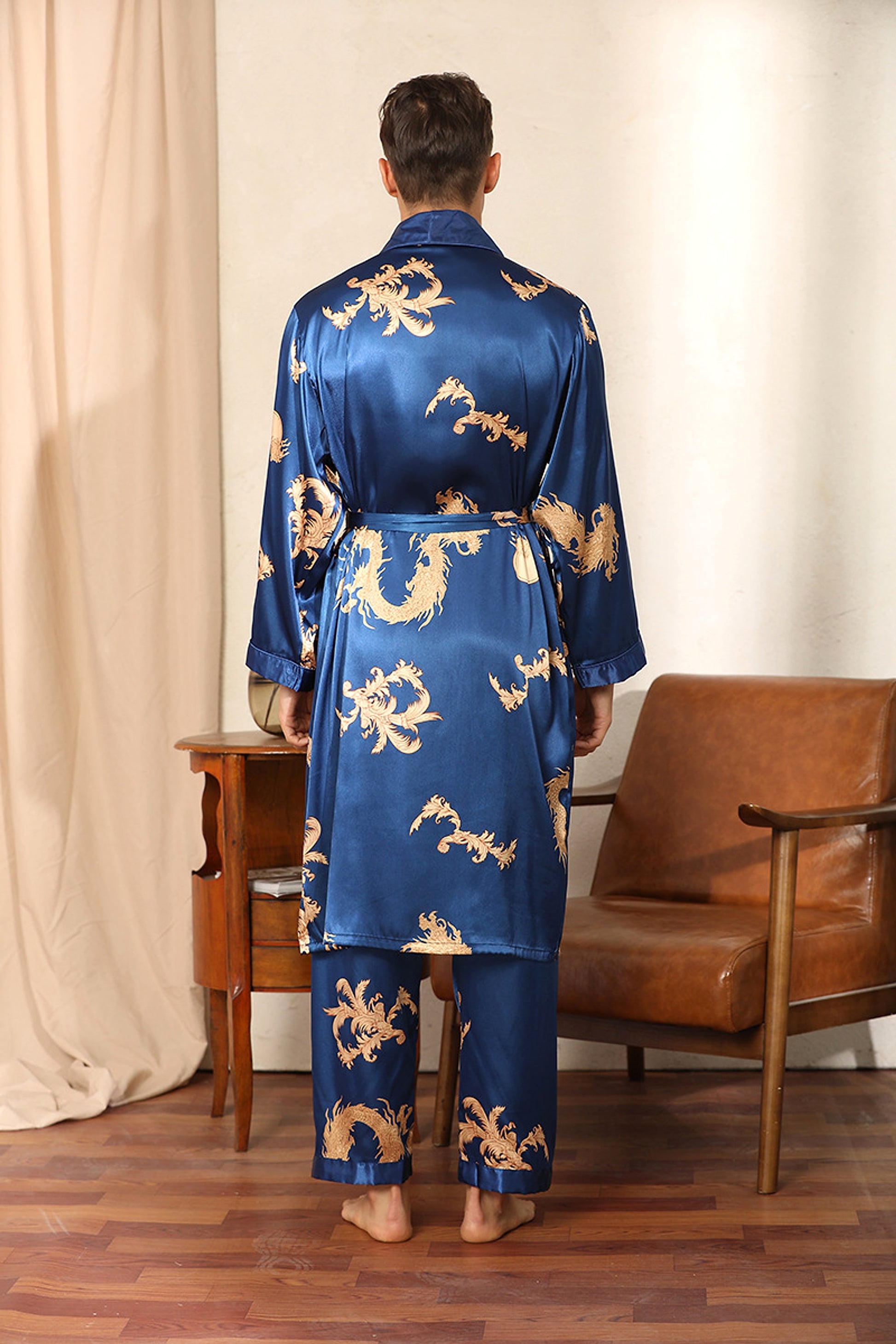 Silk Robe Pants Pajama Set - enhanced image 9