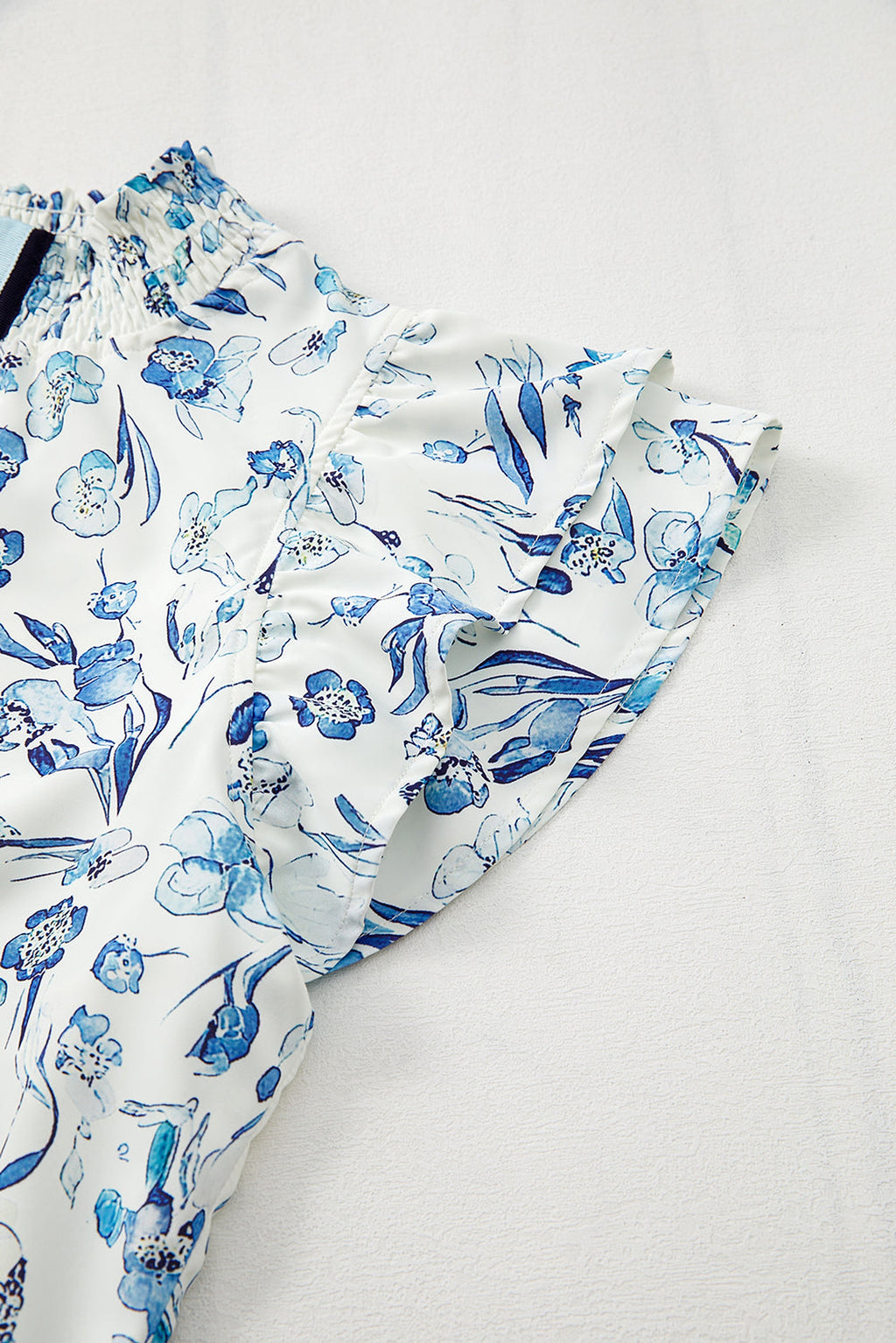 Sky Blue Floral Print Ruffled Short Sleeve Blouse - enhanced image 9