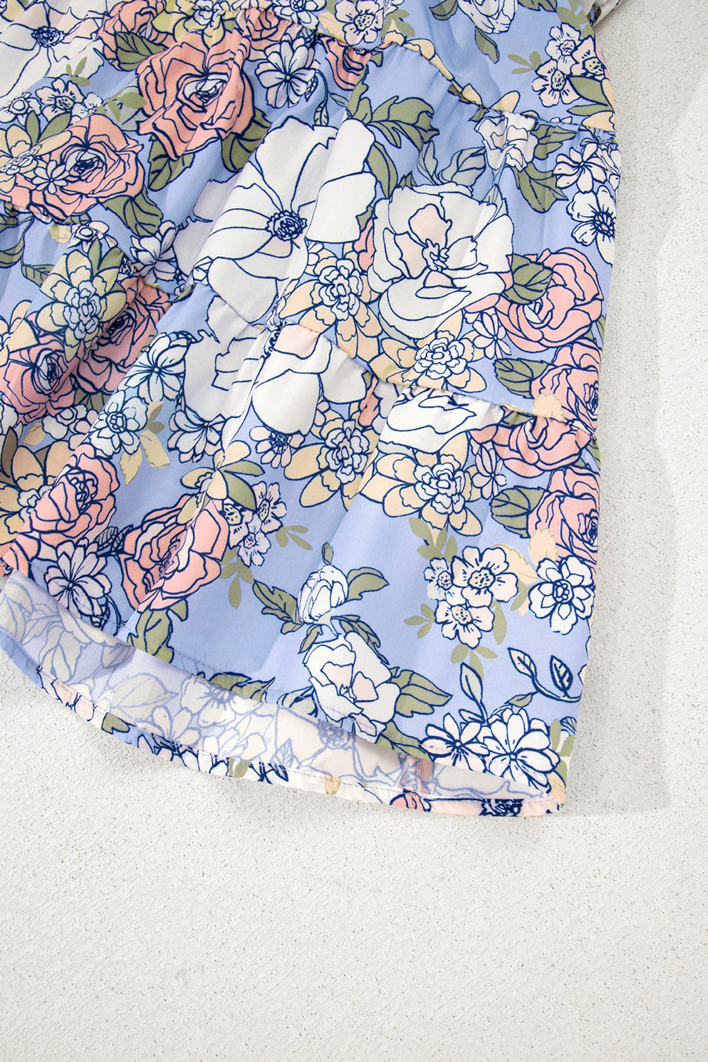 Sky Blue Floral Tiered Patchwork Spaghetti Strap Vacation Dress - enhanced image 9