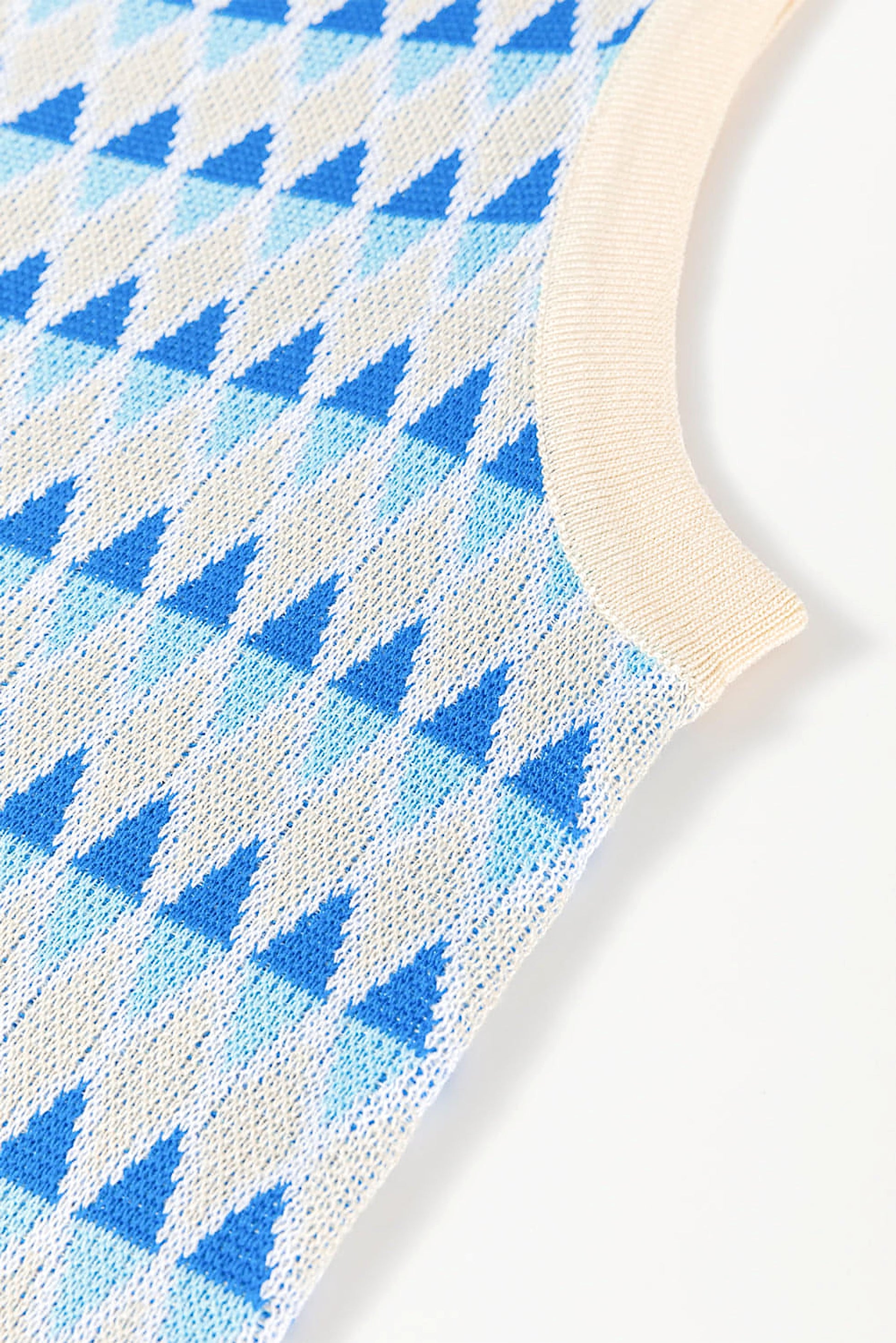 Sky Blue Stripe Geometric Print Round Neck Slim Fit Sweater Vest - enhanced image 9