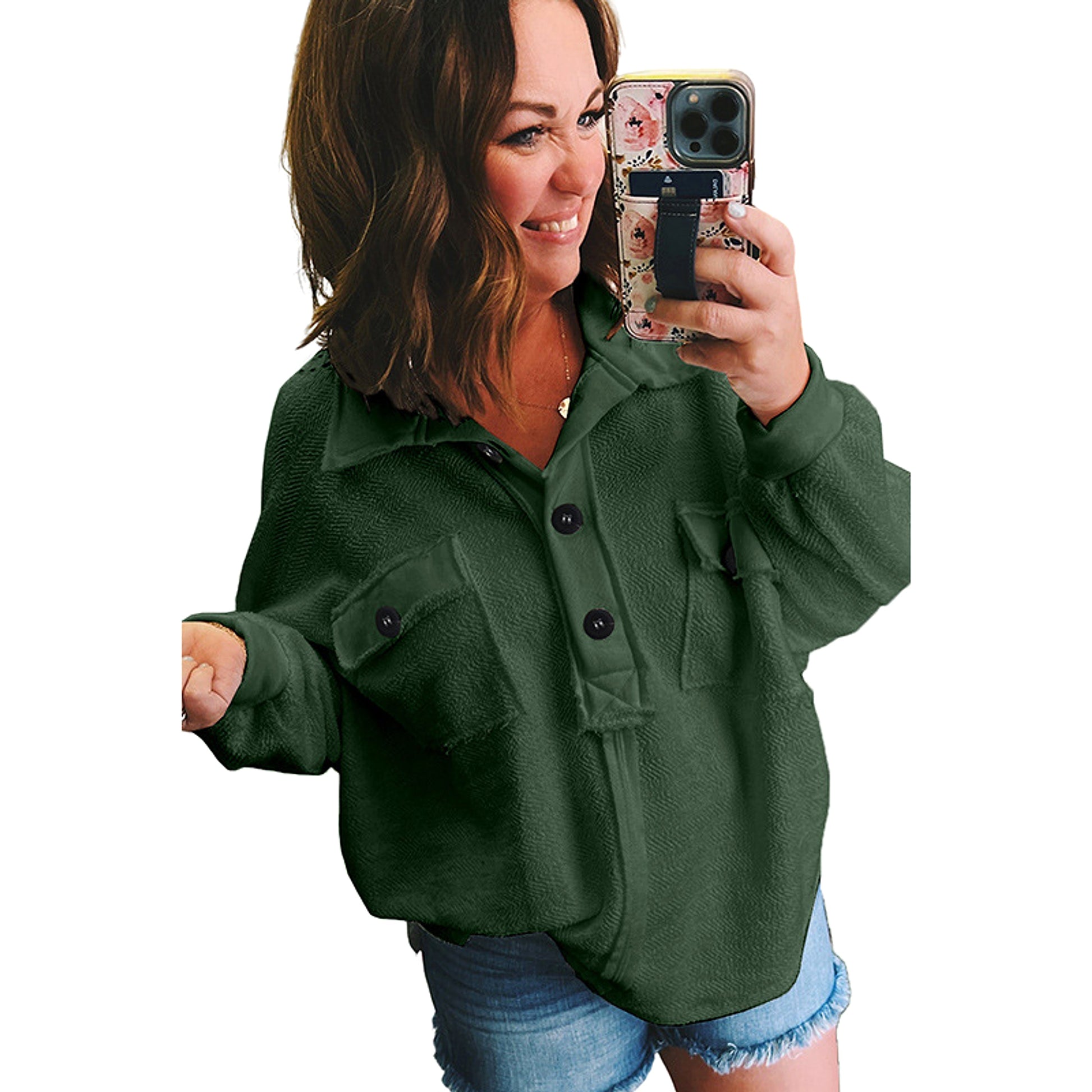Solid Color Pullover Long Sleeve Top Women's Autumn New Button Loose Sweater Women's - enhanced image 9