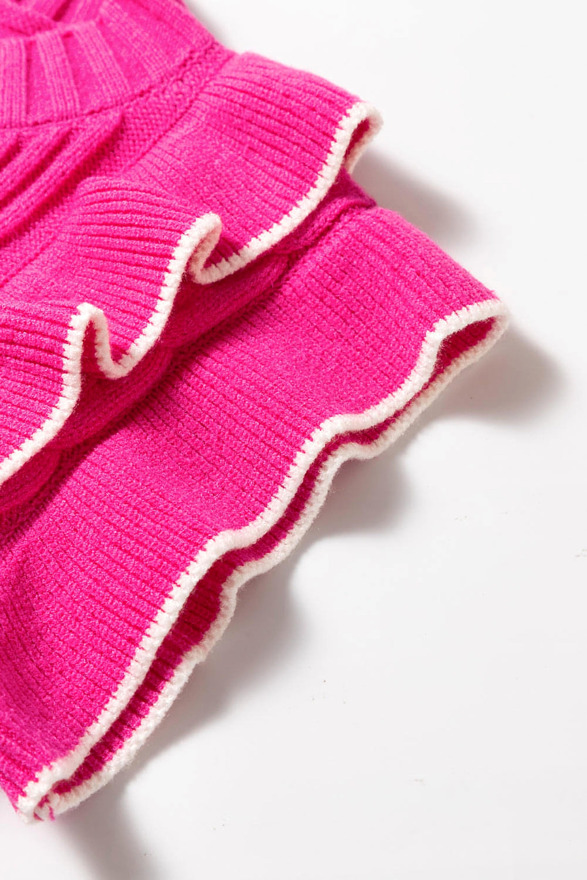 Strawberry Pink Textured Knit Ruffled Mock Neck Sweater Tank - enhanced image 9