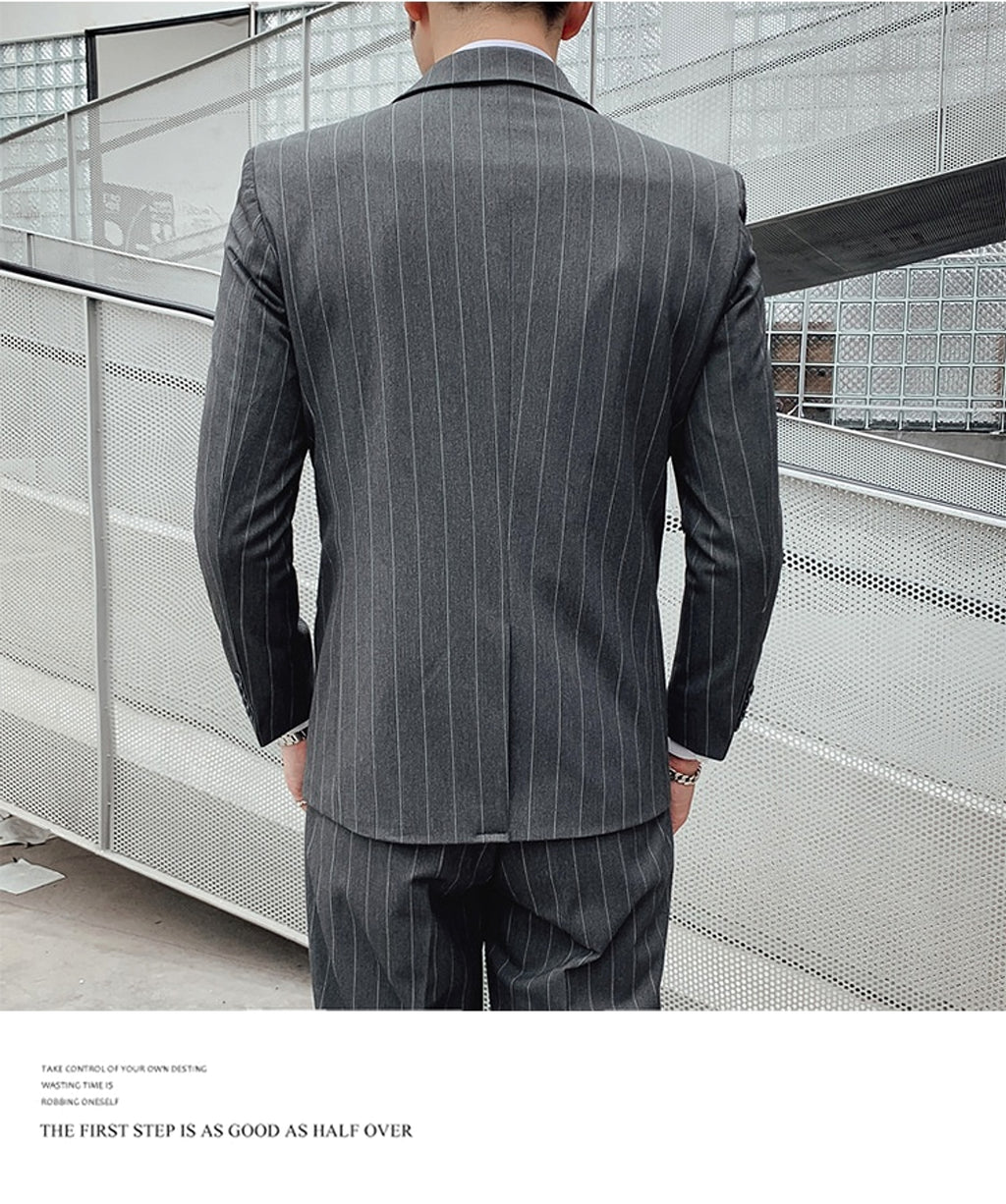 Striped Suit Men's Korean Style Small Suit Professional Business Suit - enhanced image 9