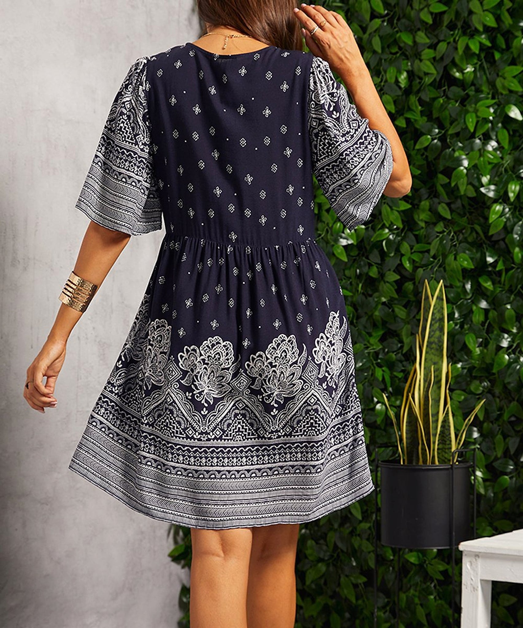 Summer Casual V-neck Printed Floral Holiday Bohemian Beach Dress - enhanced image 9
