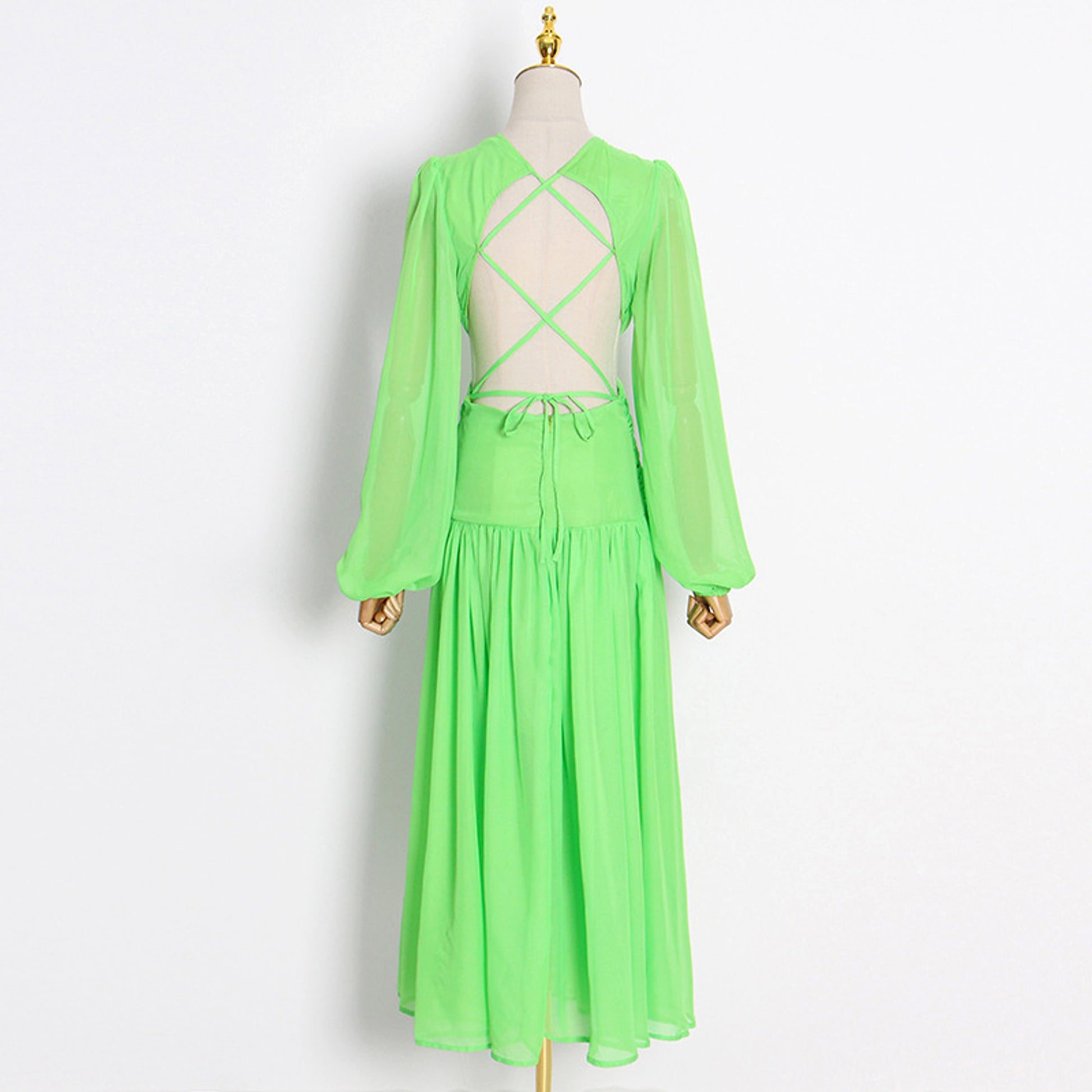 VeraLuxe™ V-Neck Lace-Up Dress – Elegant Silhouette Edition - enhanced image 9