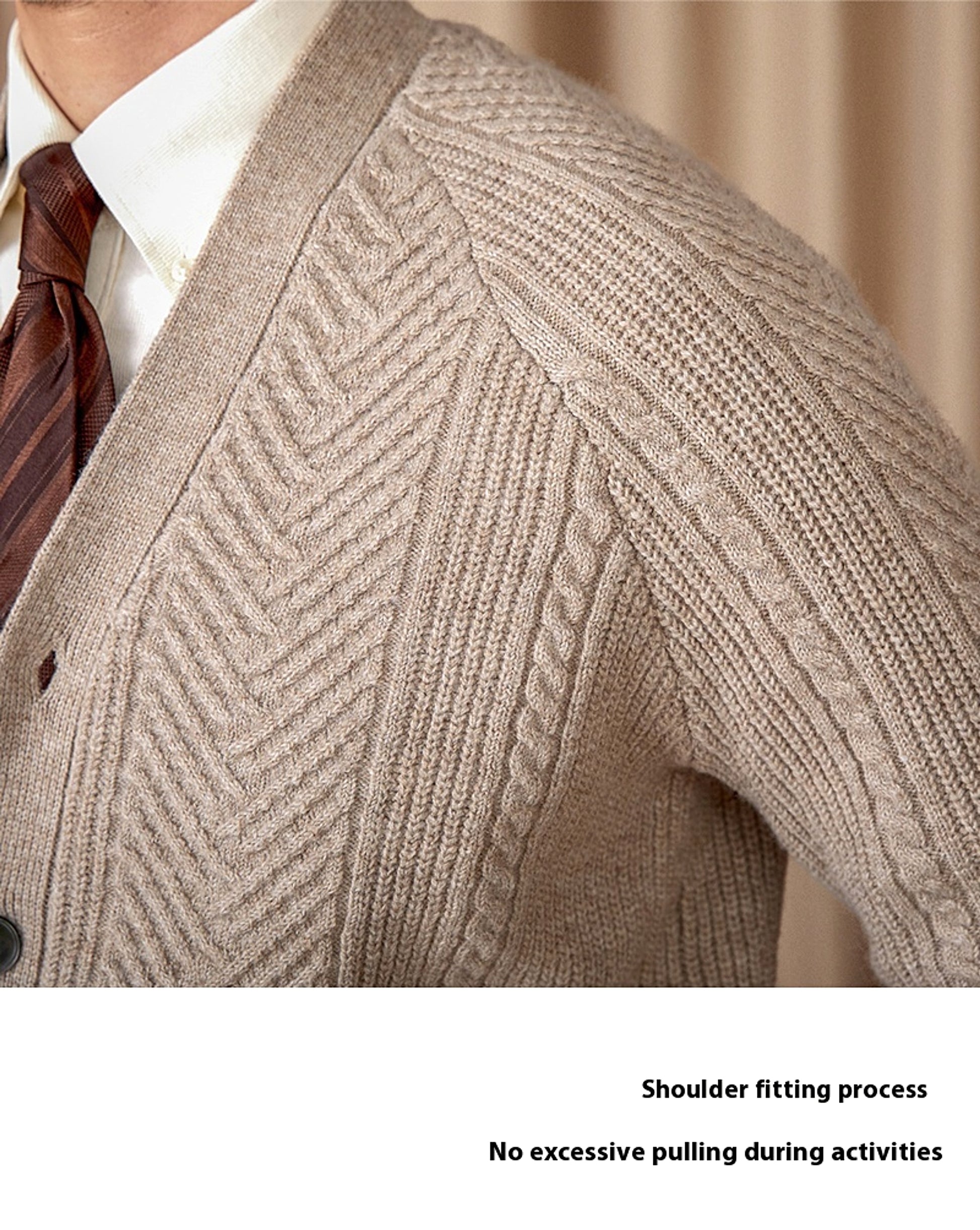 V-neck Solid Color Jacquard Knitted Cardigan Sweater Coat - enhanced image 9