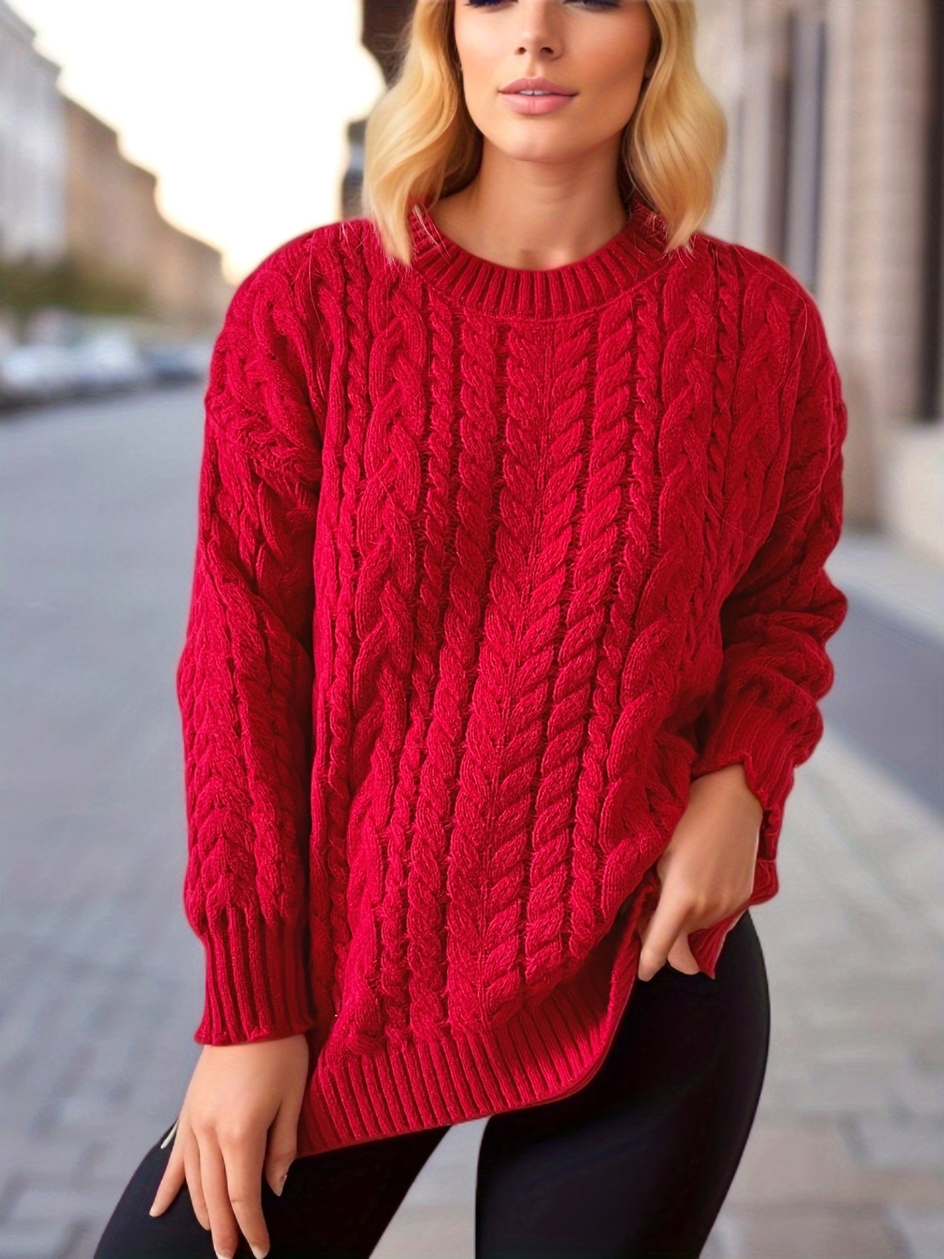 Vintage Vertical Stripes Twist Round Neck Long Sleeve Knitted Pullover Thick Needle Sweater For Women - enhanced image 9