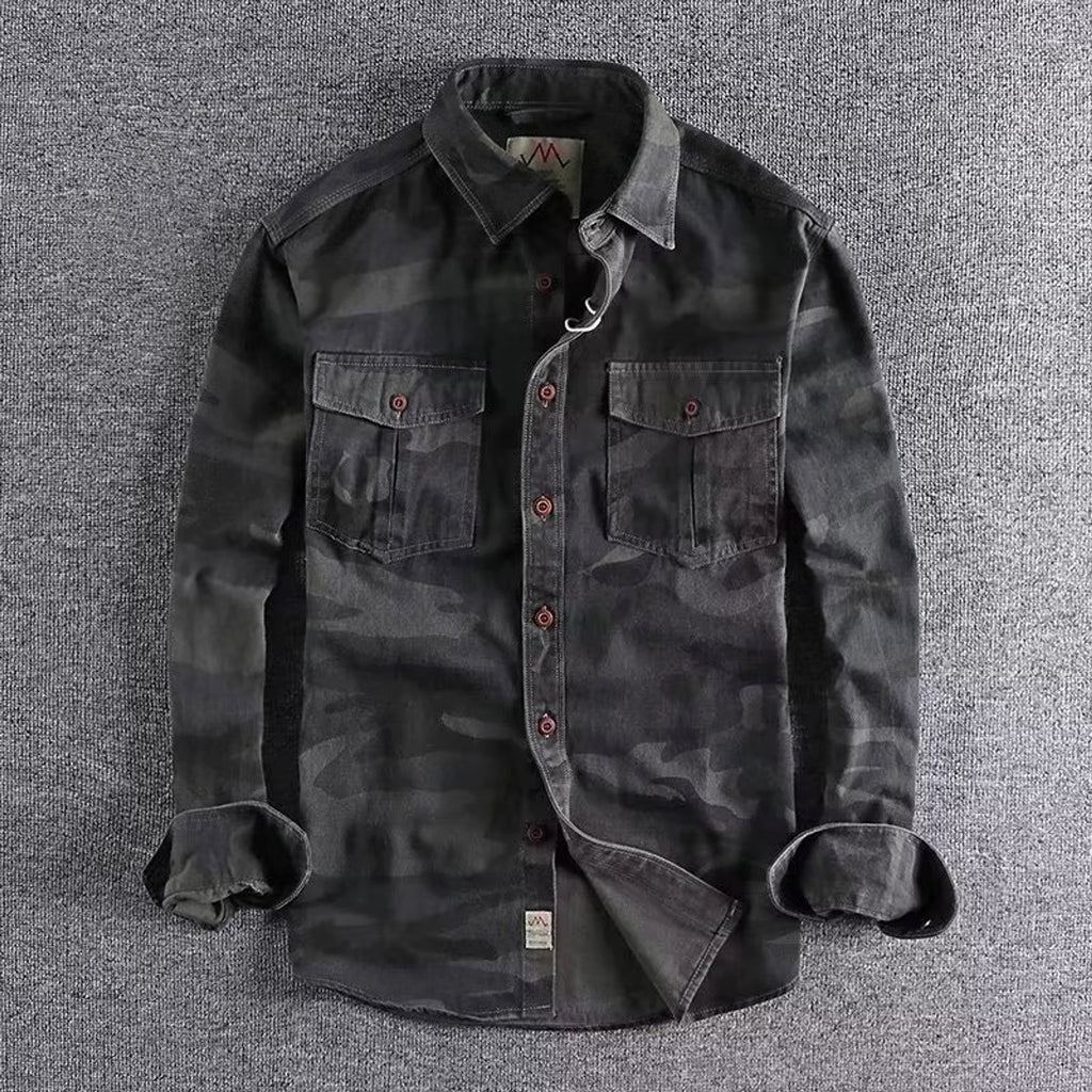 Washed Camouflage American Overalls Long Sleeve DressShirt Men - enhanced image 9