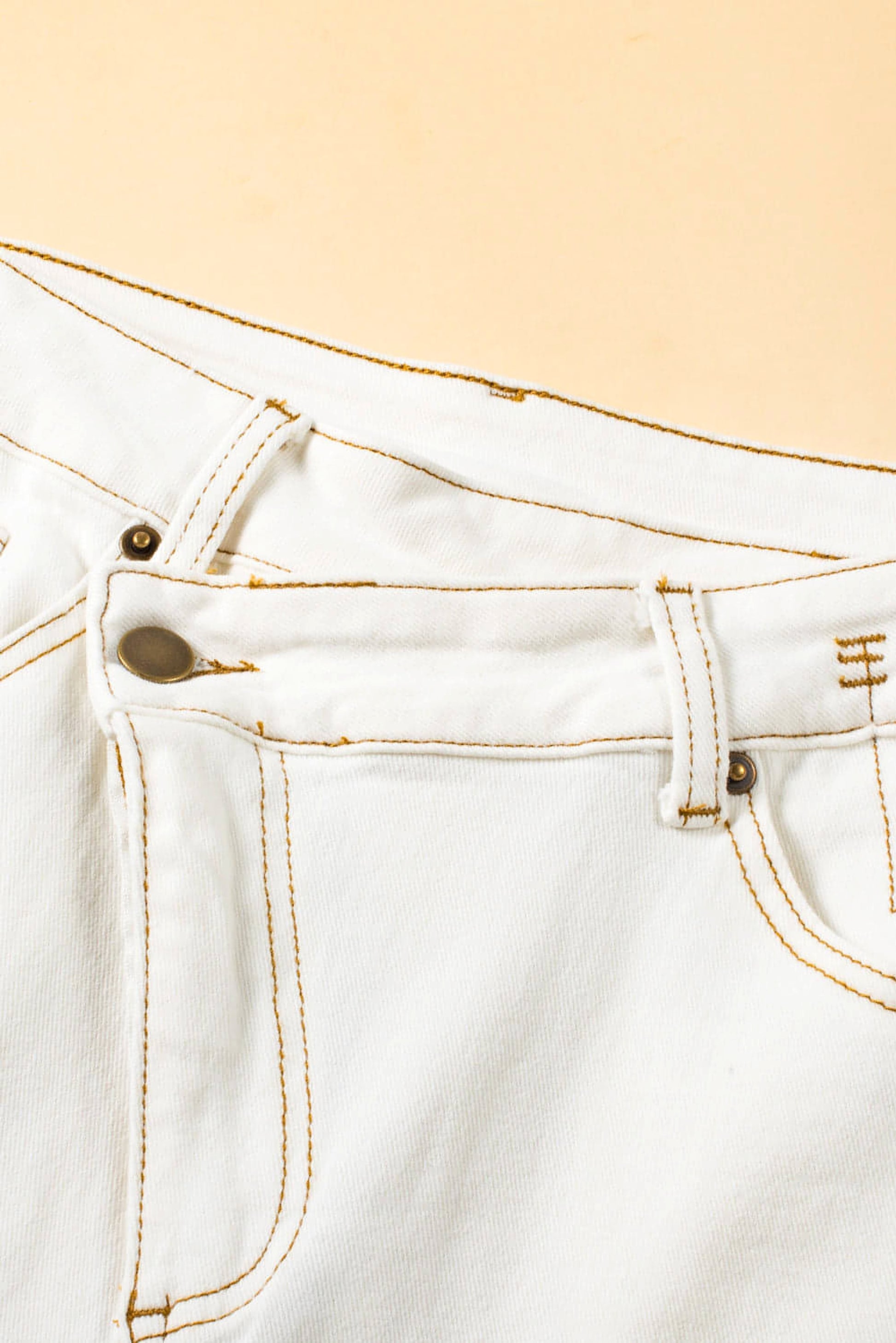 White Asymmetric Waist Design Stylish Denim Shorts - enhanced image 9