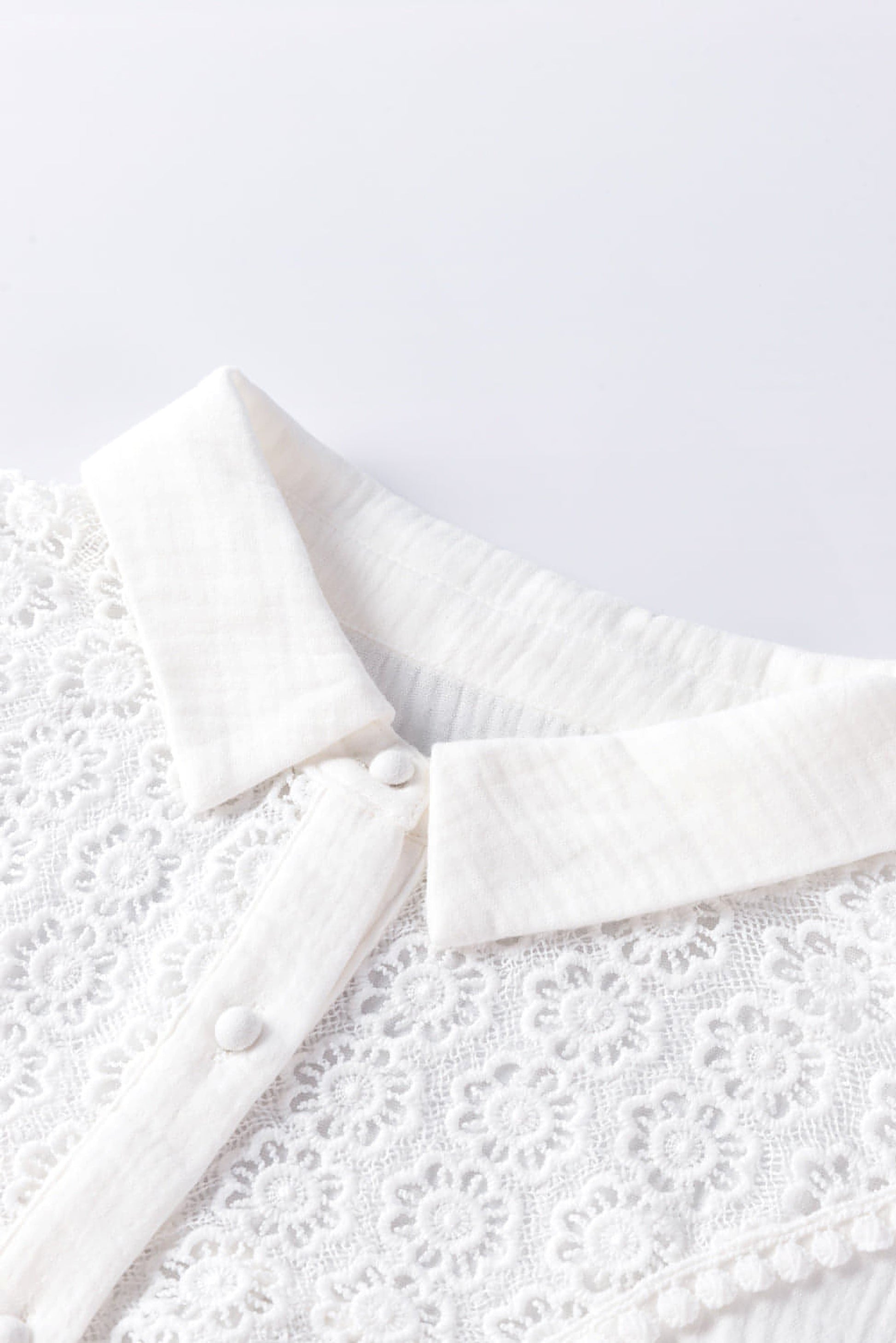 White Floral Lace Hollow-out Splicing Crinkled Shirt - enhanced image 9