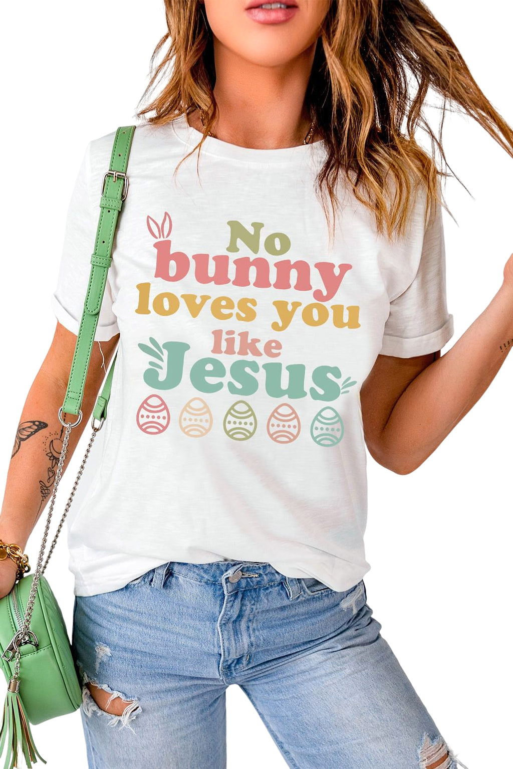 White No bunny loves you like Jesus Graphic Easter Day T-shirt - enhanced image 9