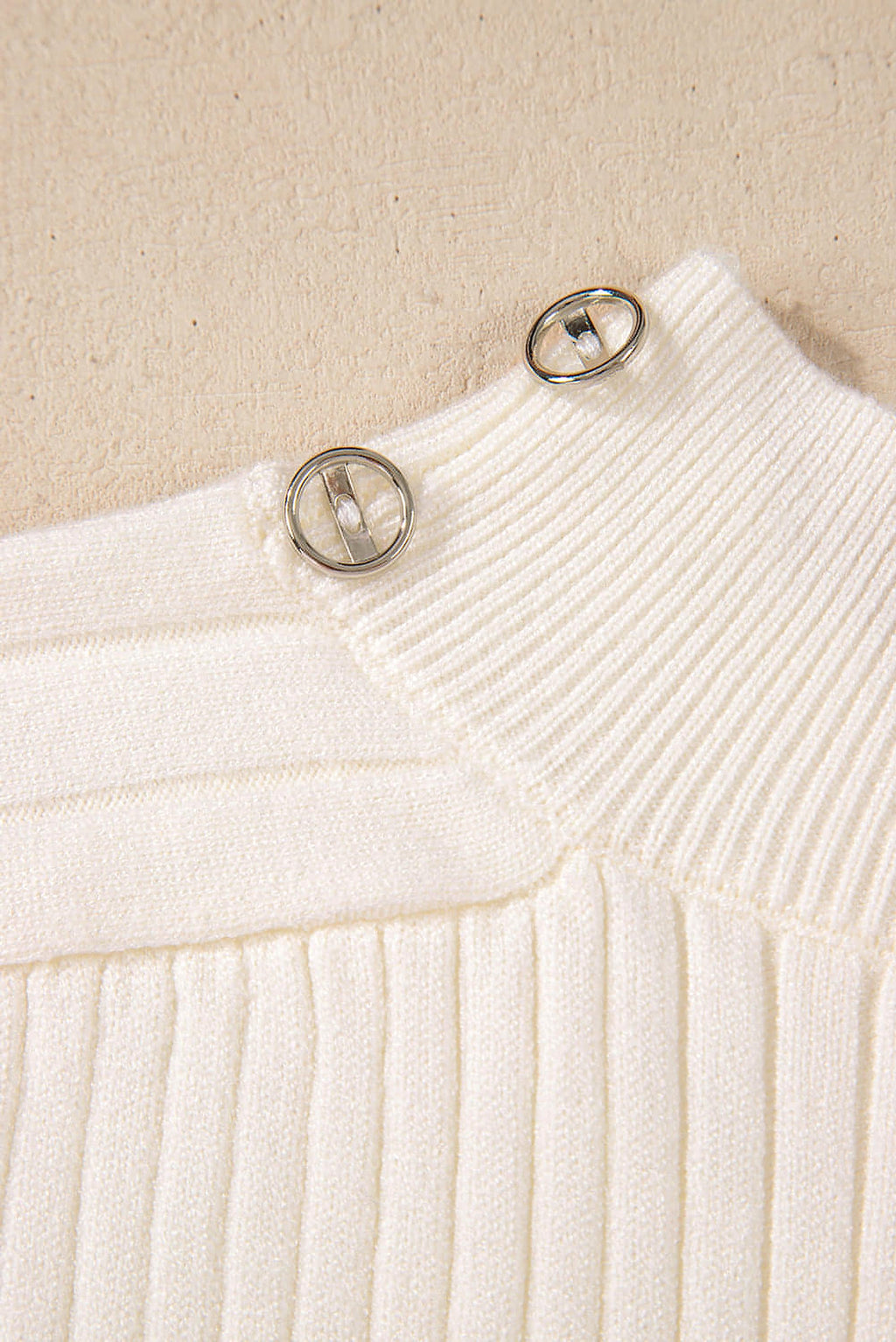White Ribbed Knit High Neck Sweater Vest - enhanced image 9