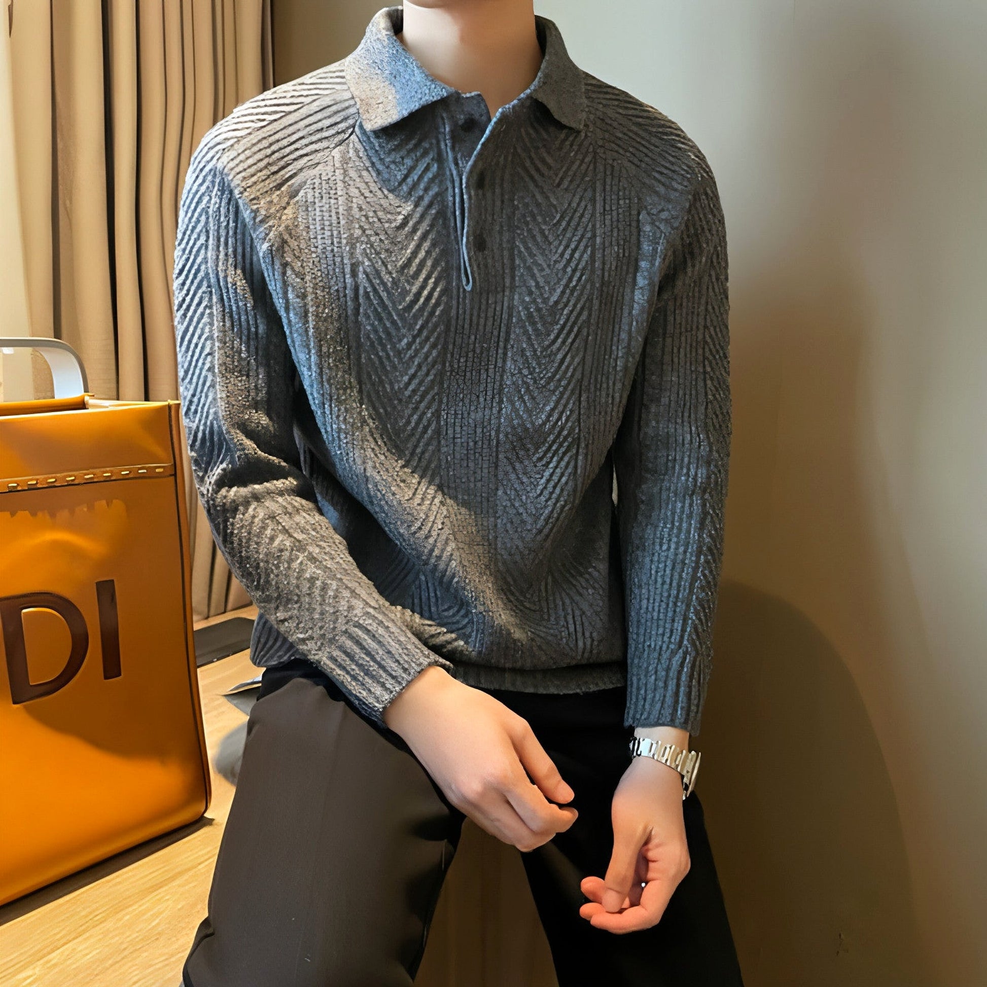 Winter Thermal Base Pullover Men's Sweater Casual Polo Collar Polo Shirt - enhanced image 9
