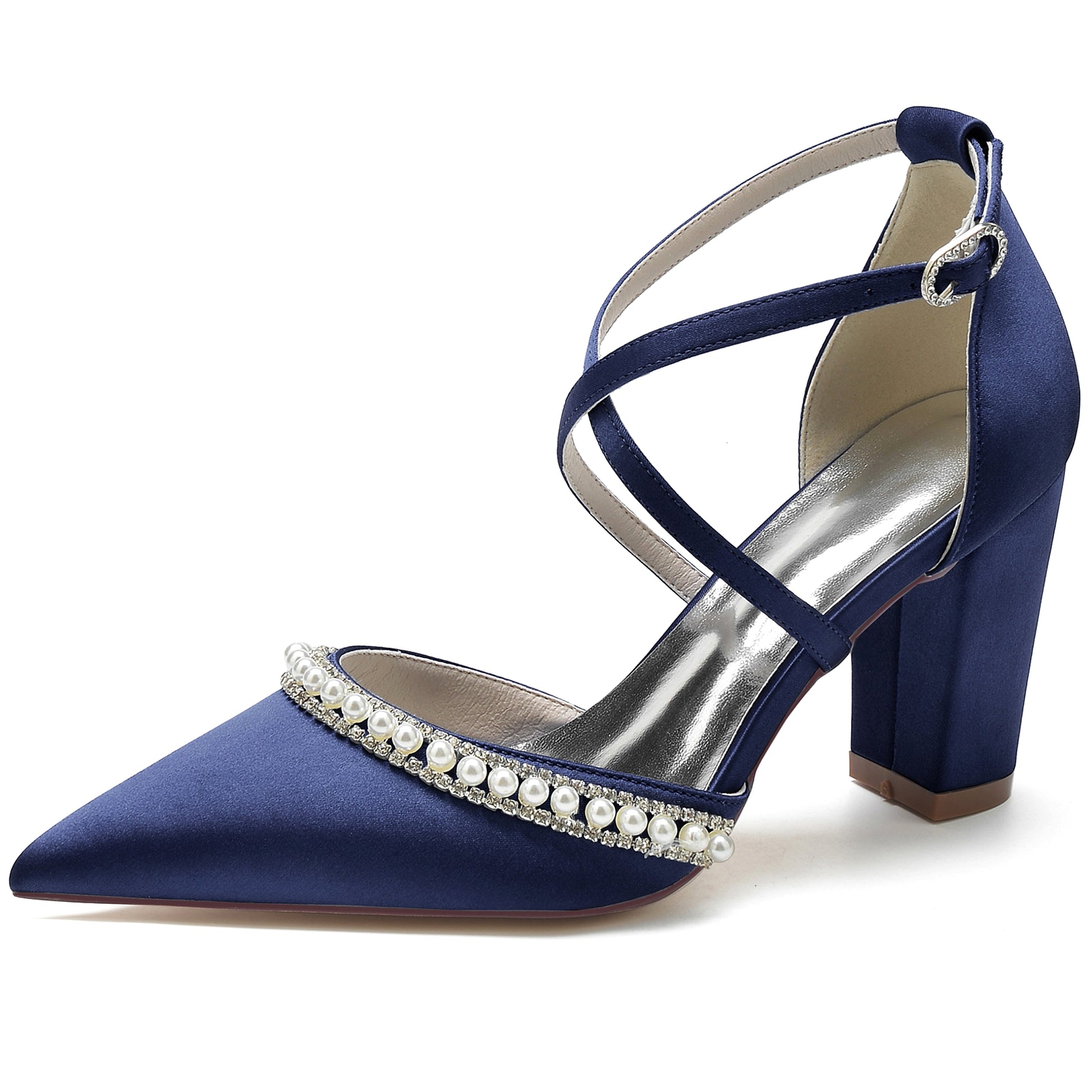 Women's Fashion Pointed Toe Chunky Rhinestone High Heels Shoe - enhanced image 9