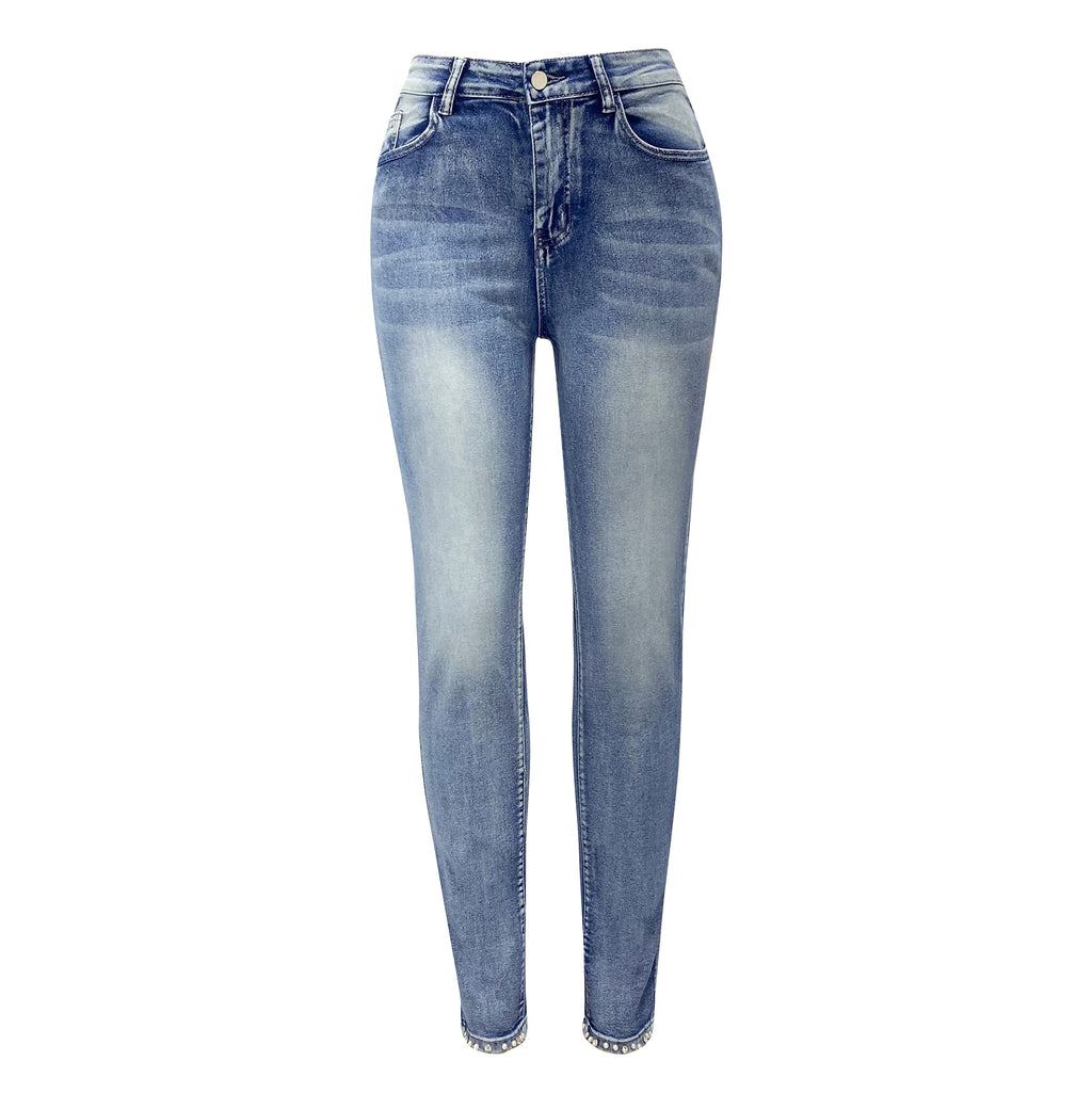 Women's Jeans European And American Trendy High Waist Beaded Skinny Tappered Pants - enhanced image 9
