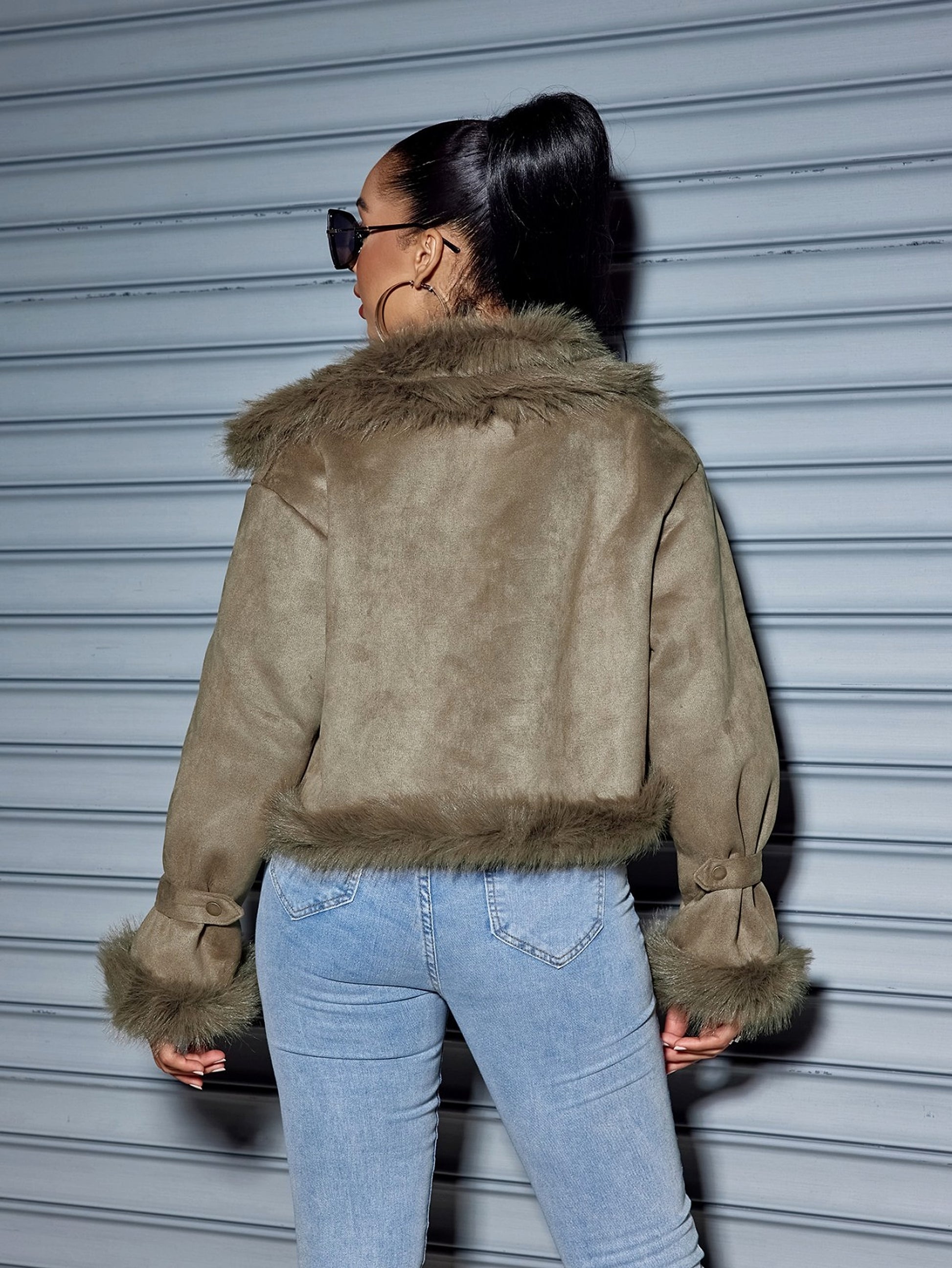Women's Suede Short Coat – Faux Leather Fall & Winter Streetwear Jacket - enhanced image 9