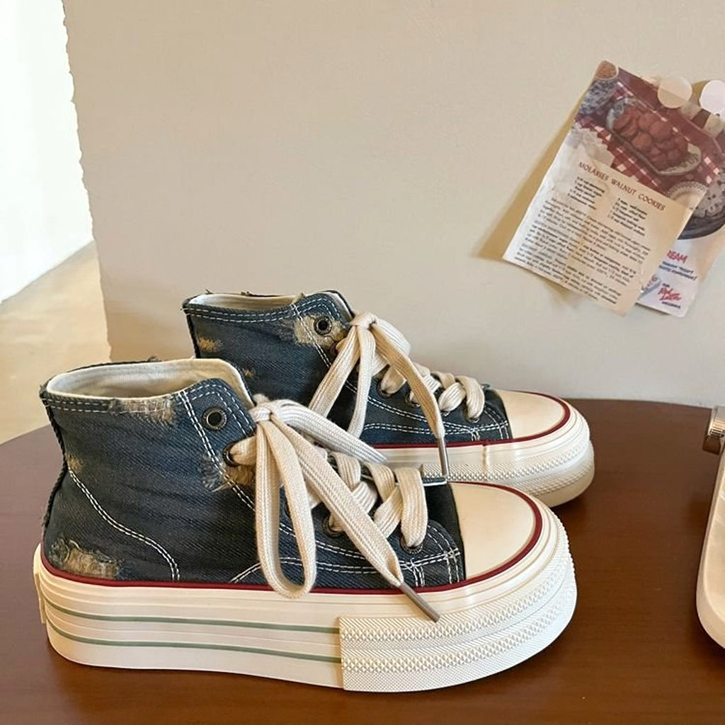 Women's Synthetic Leather Lace-up High-top Rubber Casual Shoes - enhanced image 9