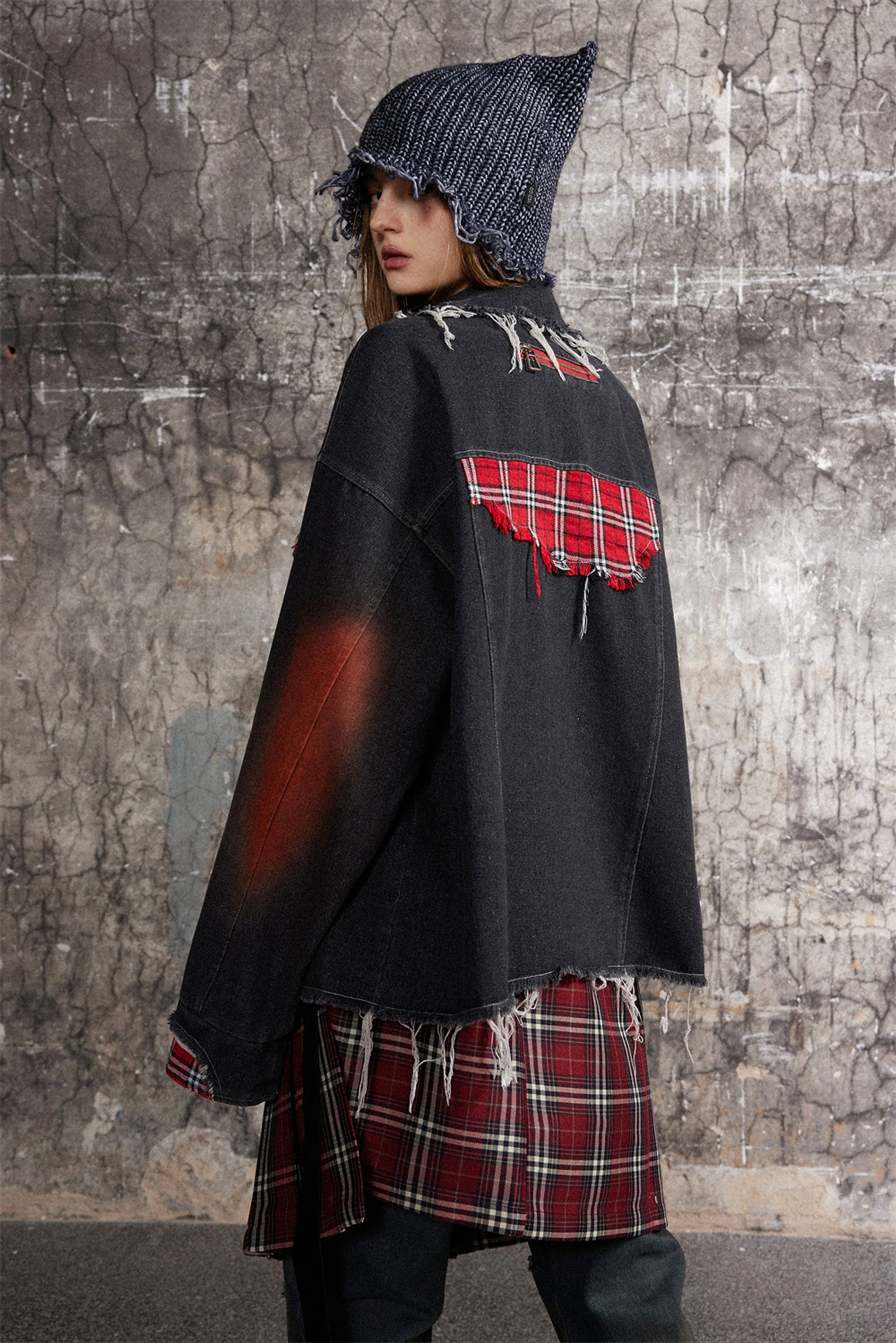 A1. Color Matching Cat Raw-cut Edges Washed And Worn Loose Lapels Coat Fashion - enhanced image 10