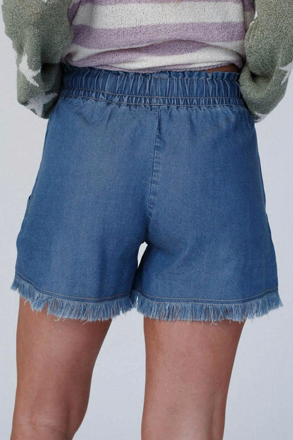 Ashleigh Blue Raw Hem Drawstring High Waist Denim Shorts with Pockets - enhanced image 10