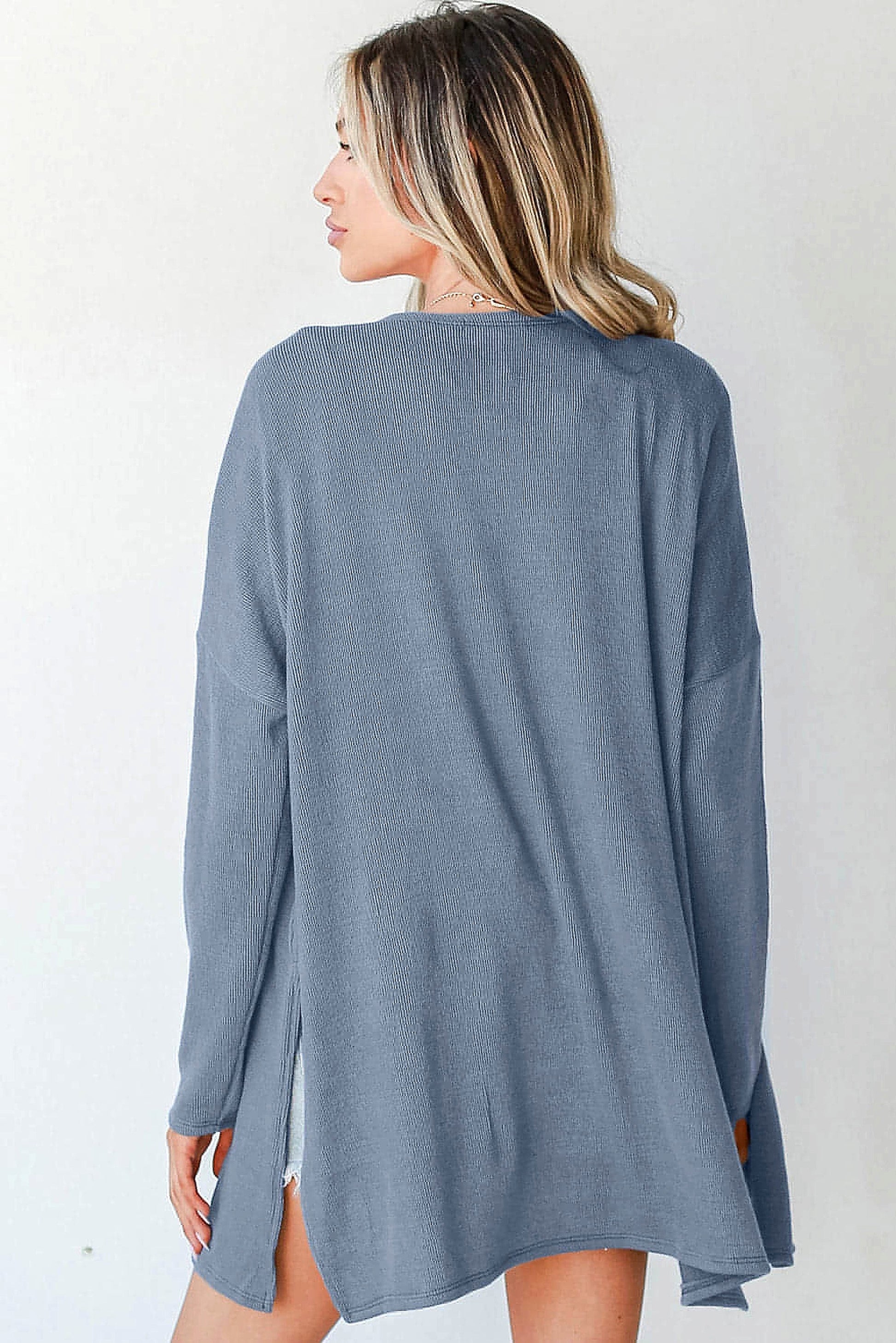 Ashleigh Blue Solid Color Rib Knit Open Front Tunic Cardigan - enhanced image 10
