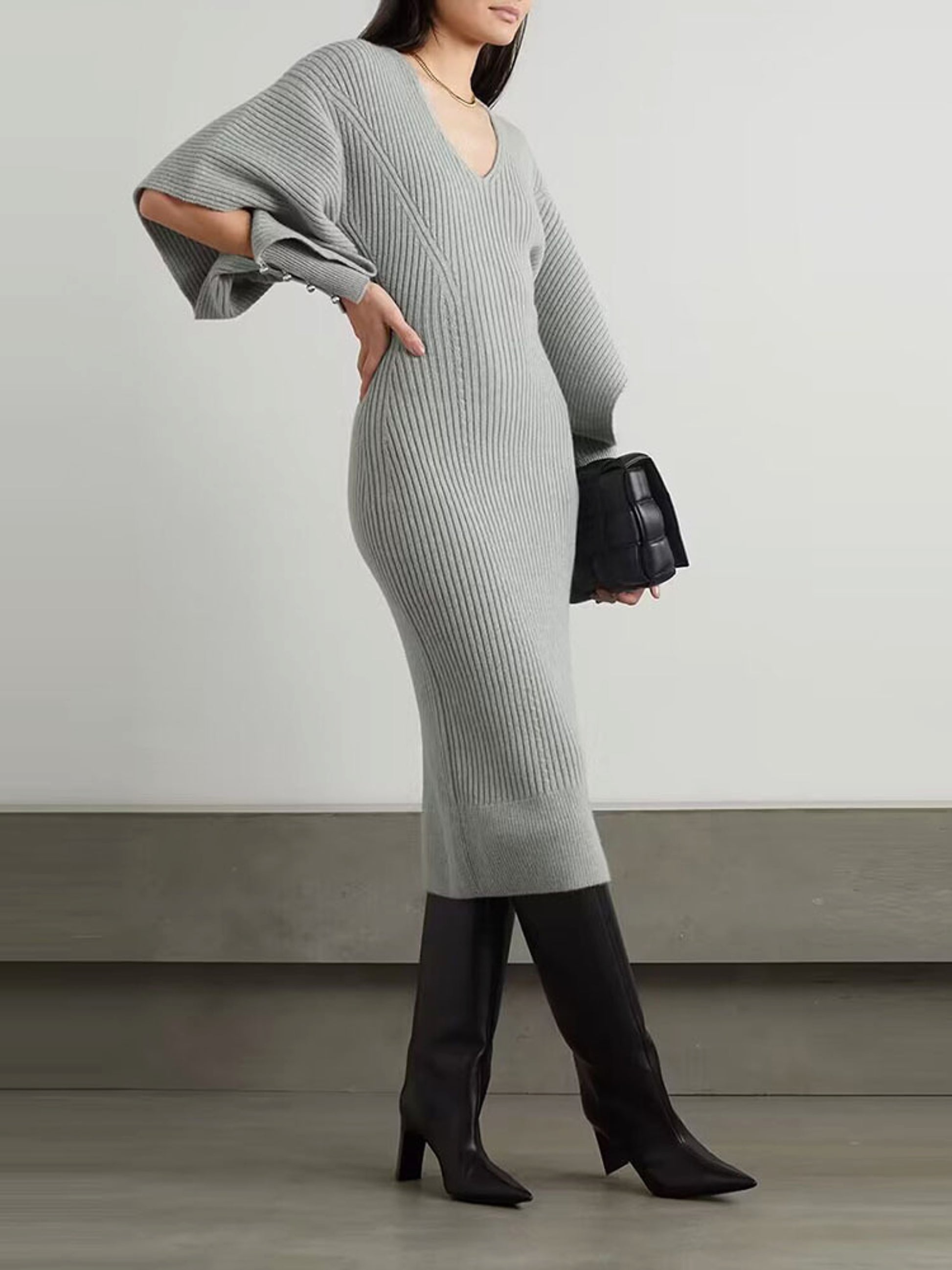 Autumn And Winter Urban Wind Casual Dolman Sleeve Wool Dress - enhanced image 10