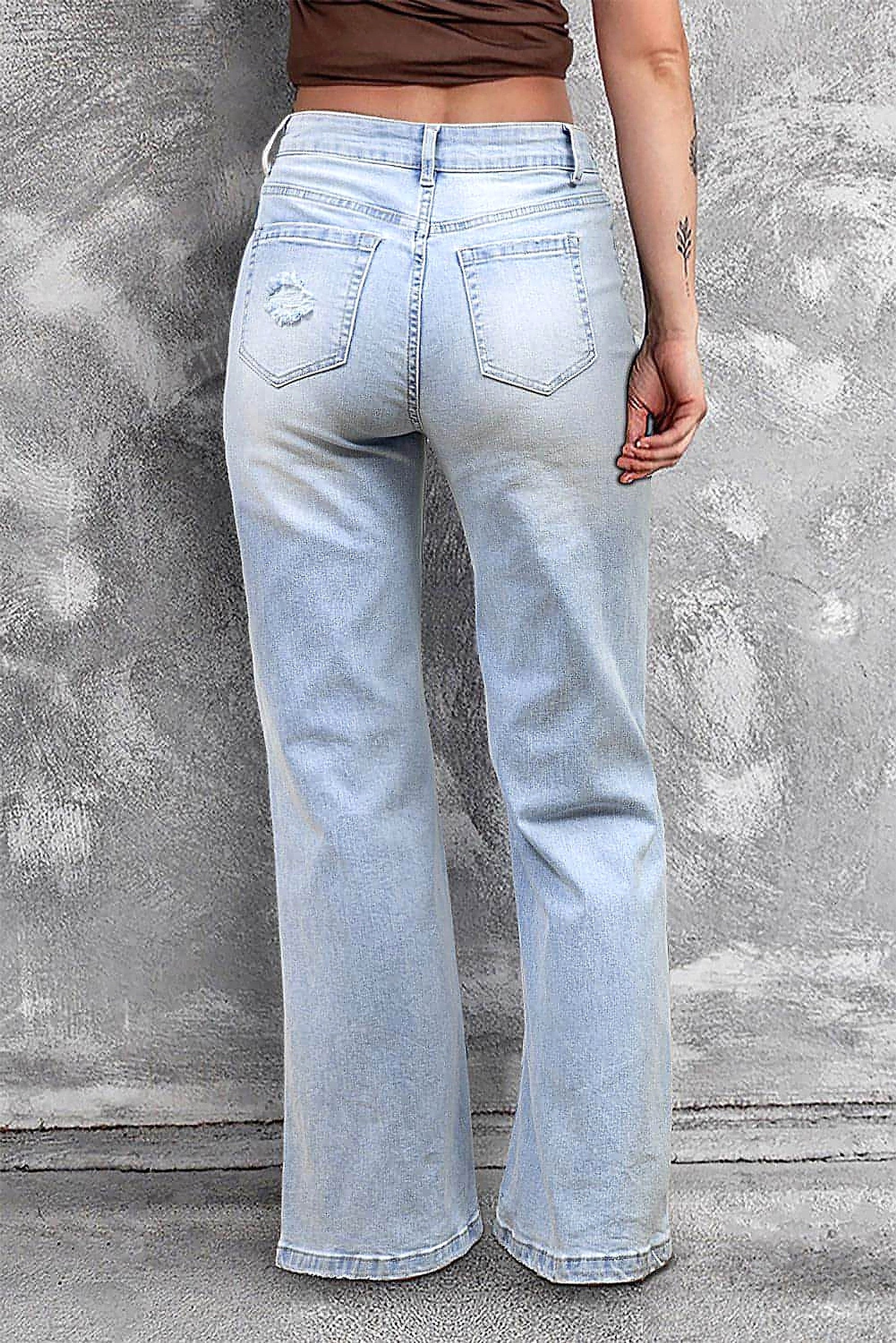 Beau Blue Vintage Light Wash Distressed Flare Jeans - enhanced image 10