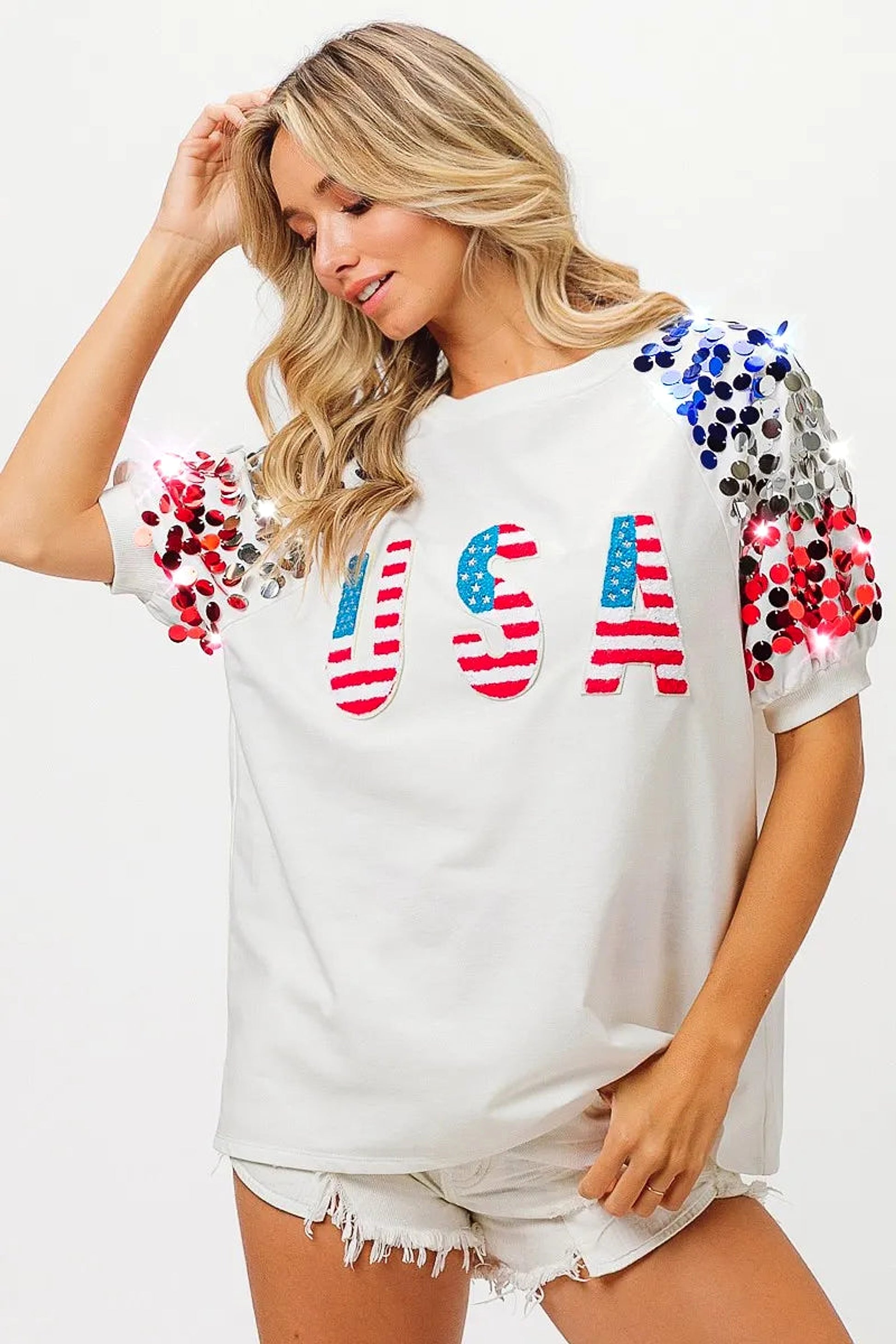 BiBi American Flag Theme Sequin Top - enhanced image 10