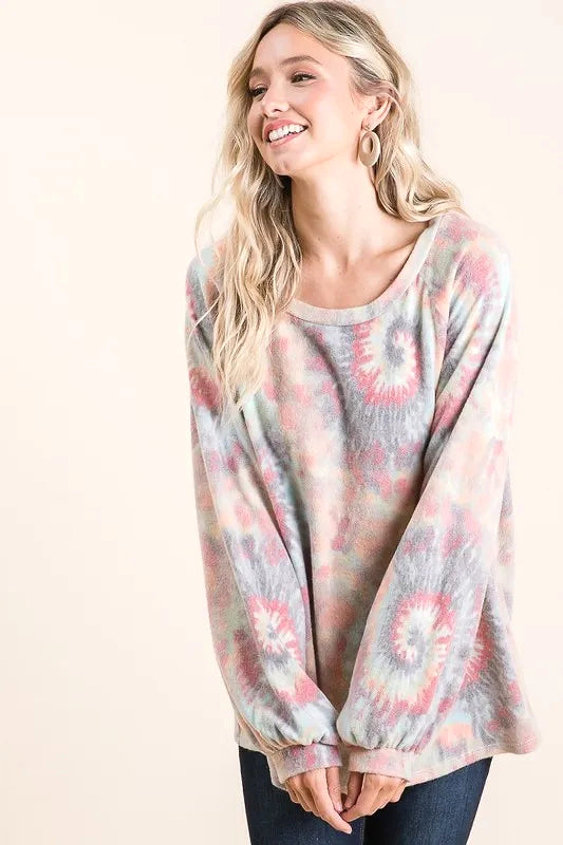 BiBi Brushed Tie Dye Print Top with Puff Sleeves - enhanced image 10