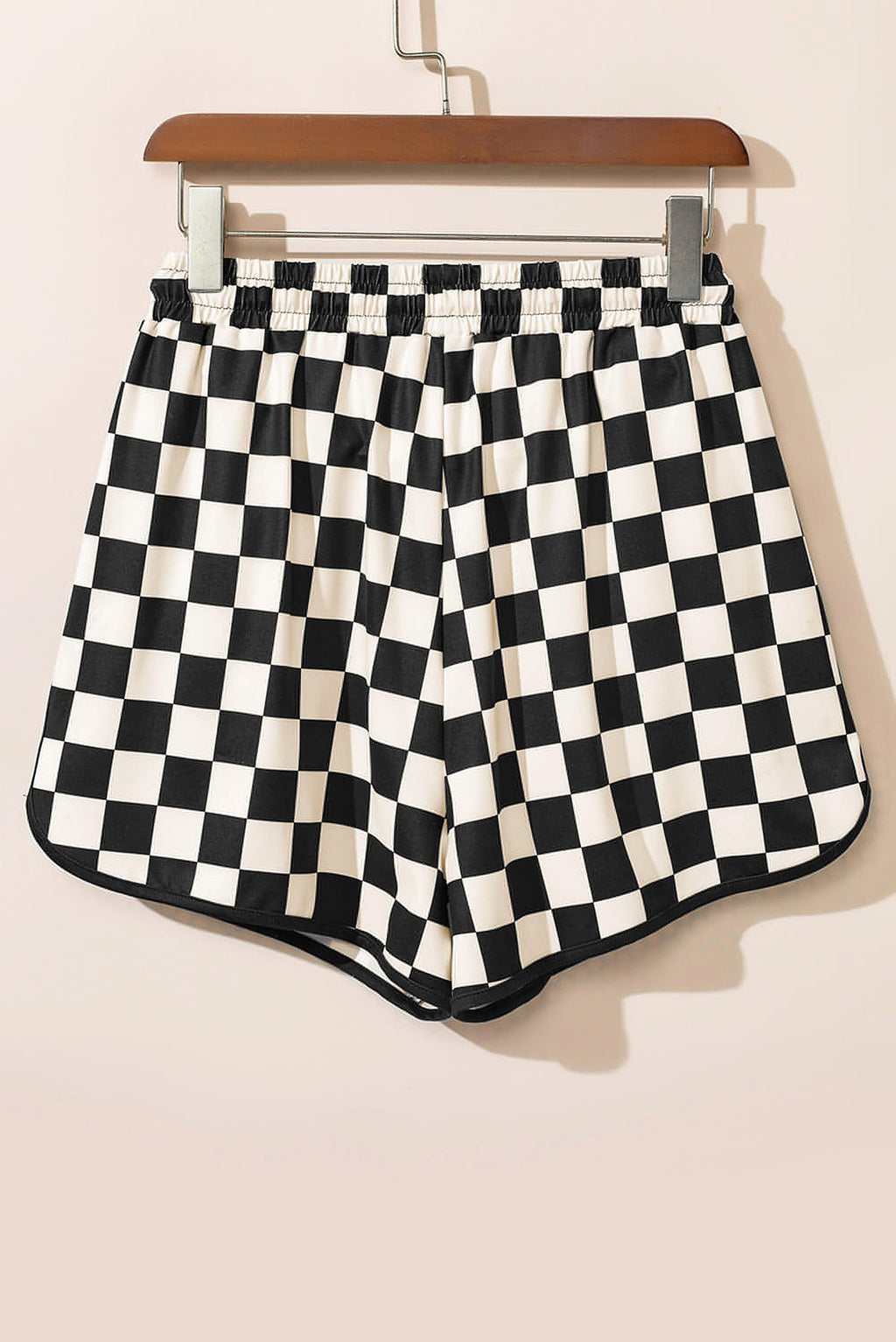 Black Checkered Drawstring Elastic Waist Casual Shorts. - enhanced image 10